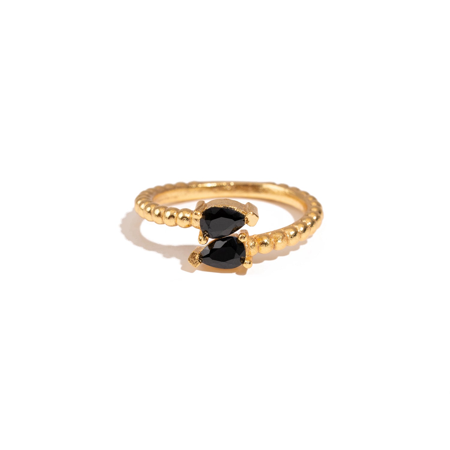Black Onyx Teardrop Glow Gold Adjustable Ring