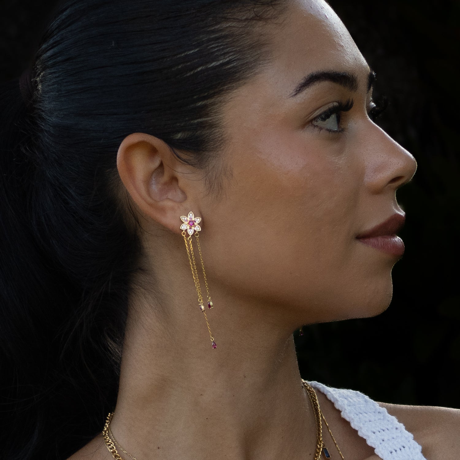 Blossom Glow Ruby Drop Earrings