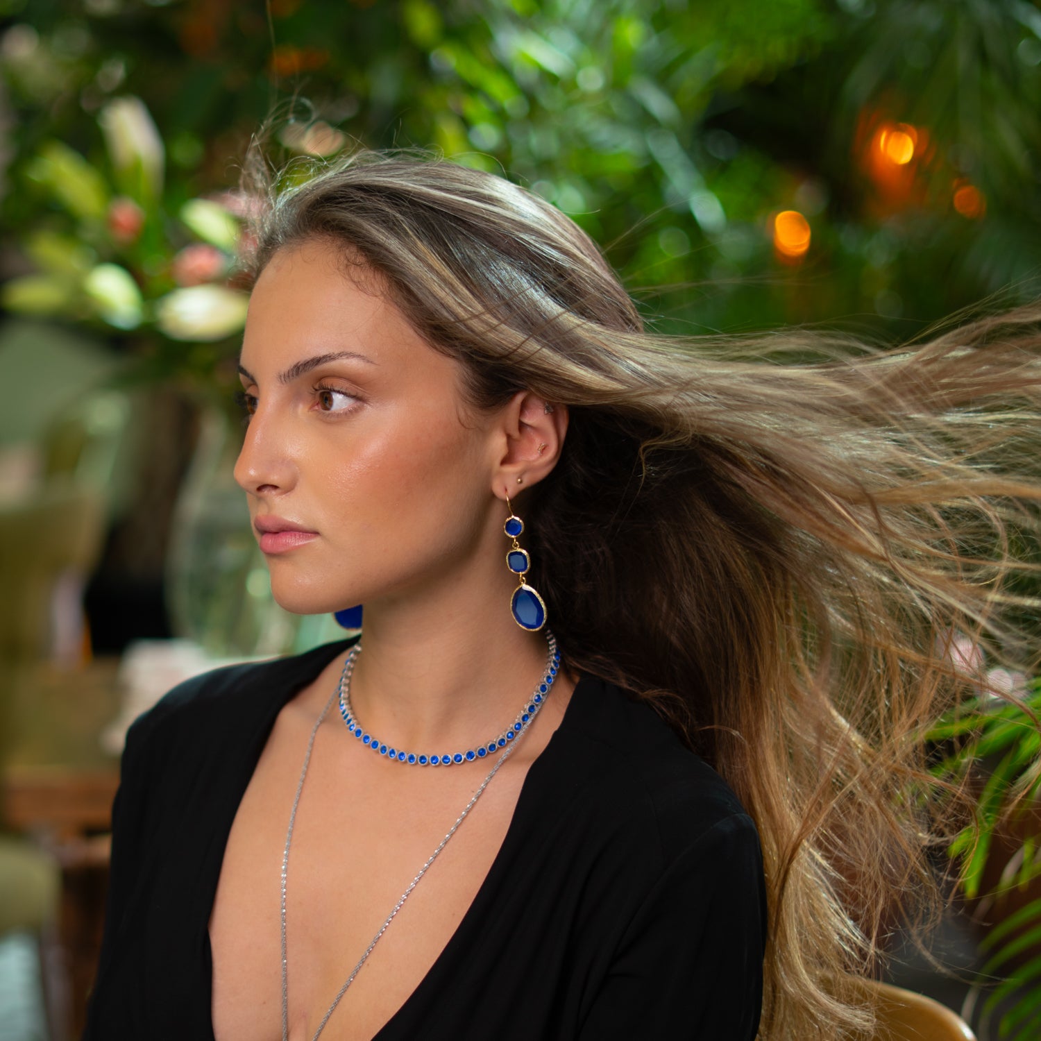 Blue Cat Eye Dangle Earrings