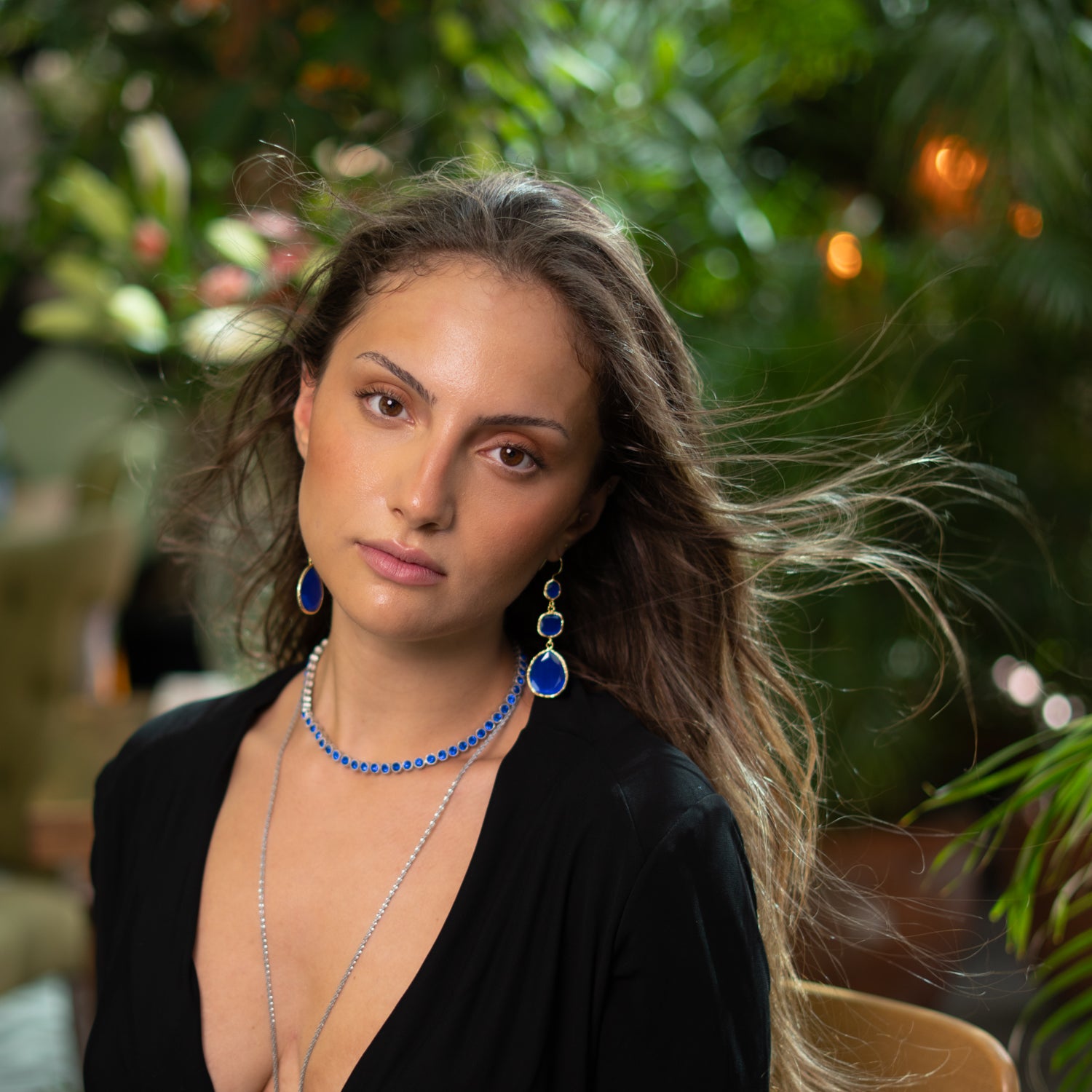 Blue Cat Eye Dangle Earrings