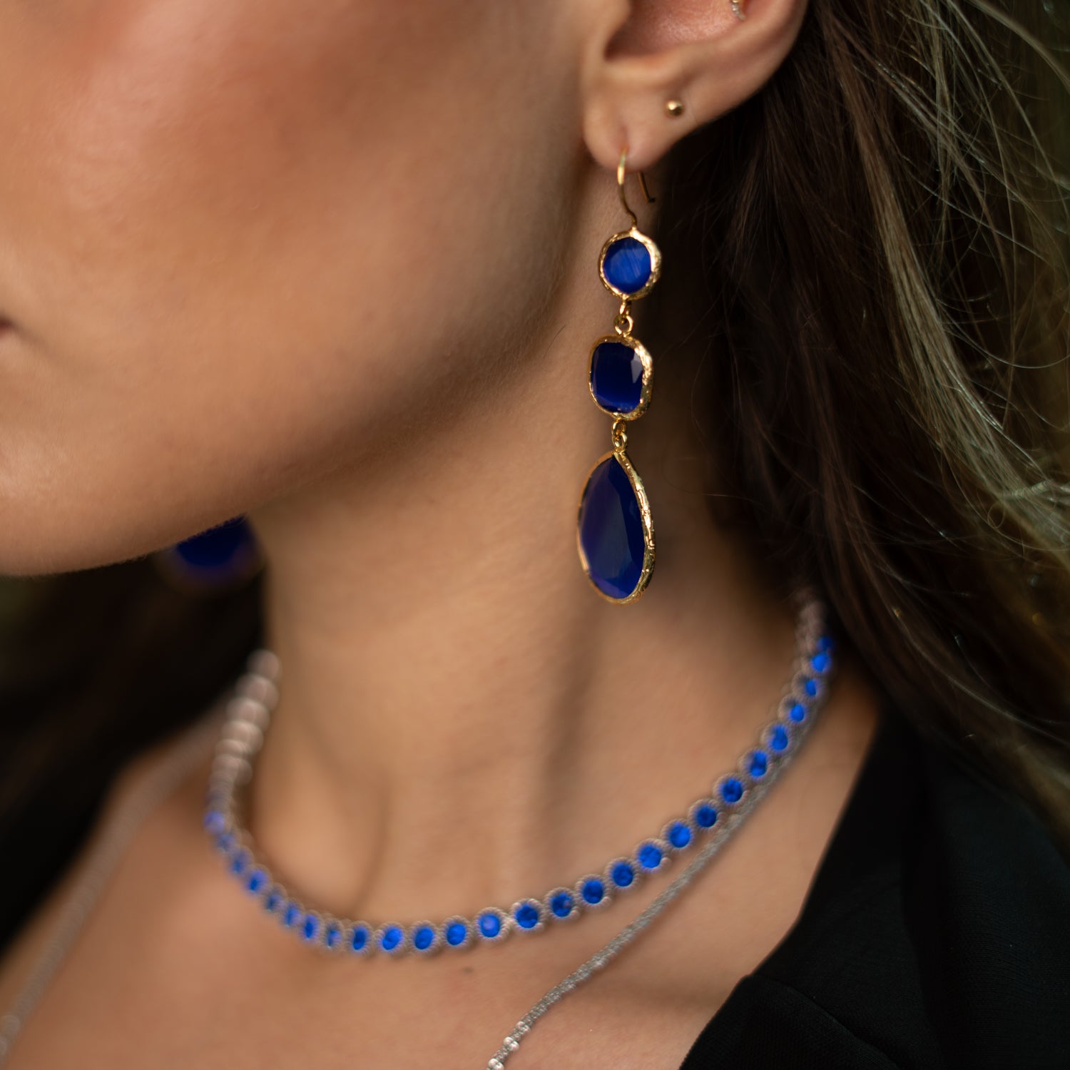 Blue Cat Eye Dangle Earrings