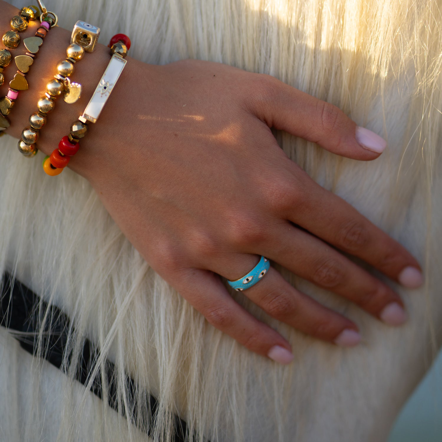 Blue Enamel Evil Eye Gold Adjustable Band Ring