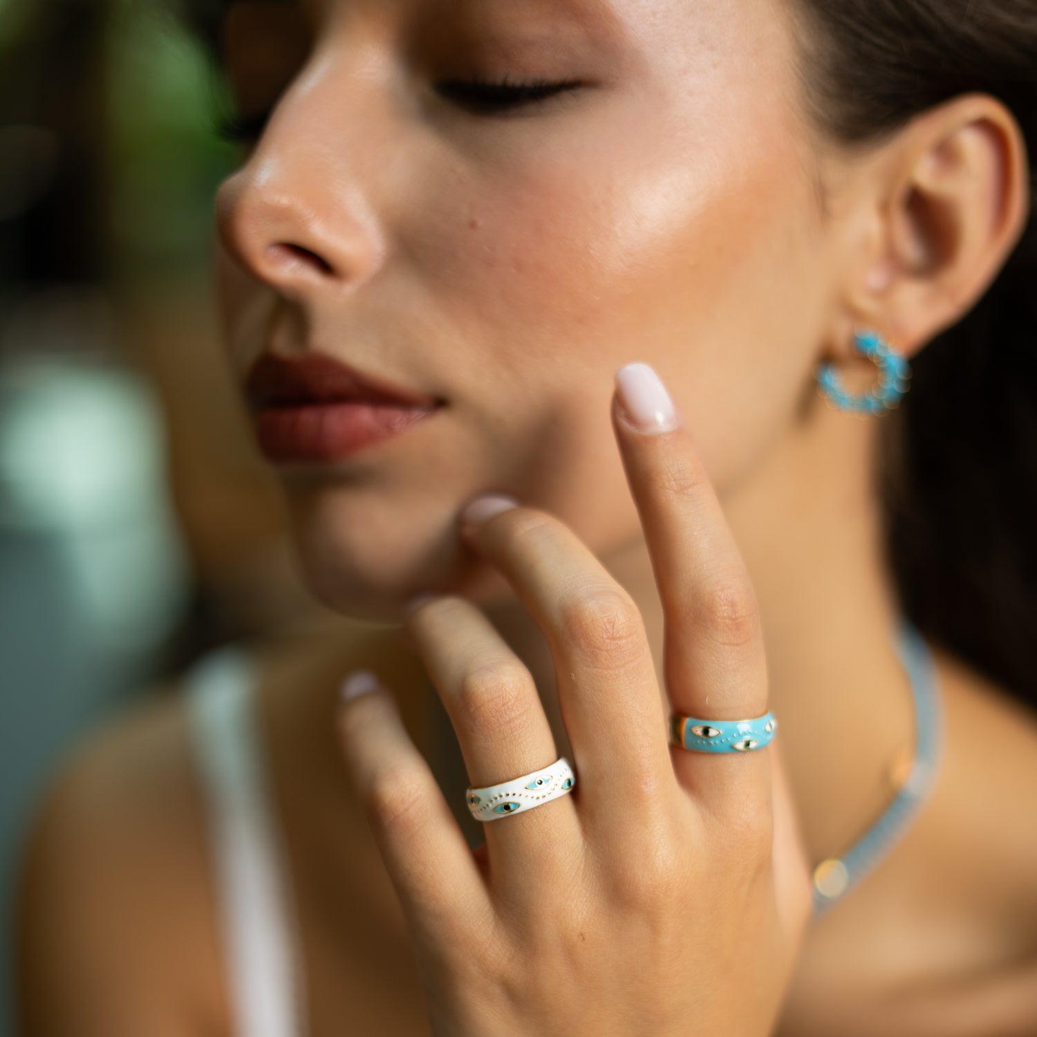 Blue Enamel Evil Eye Gold Adjustable Band Ring