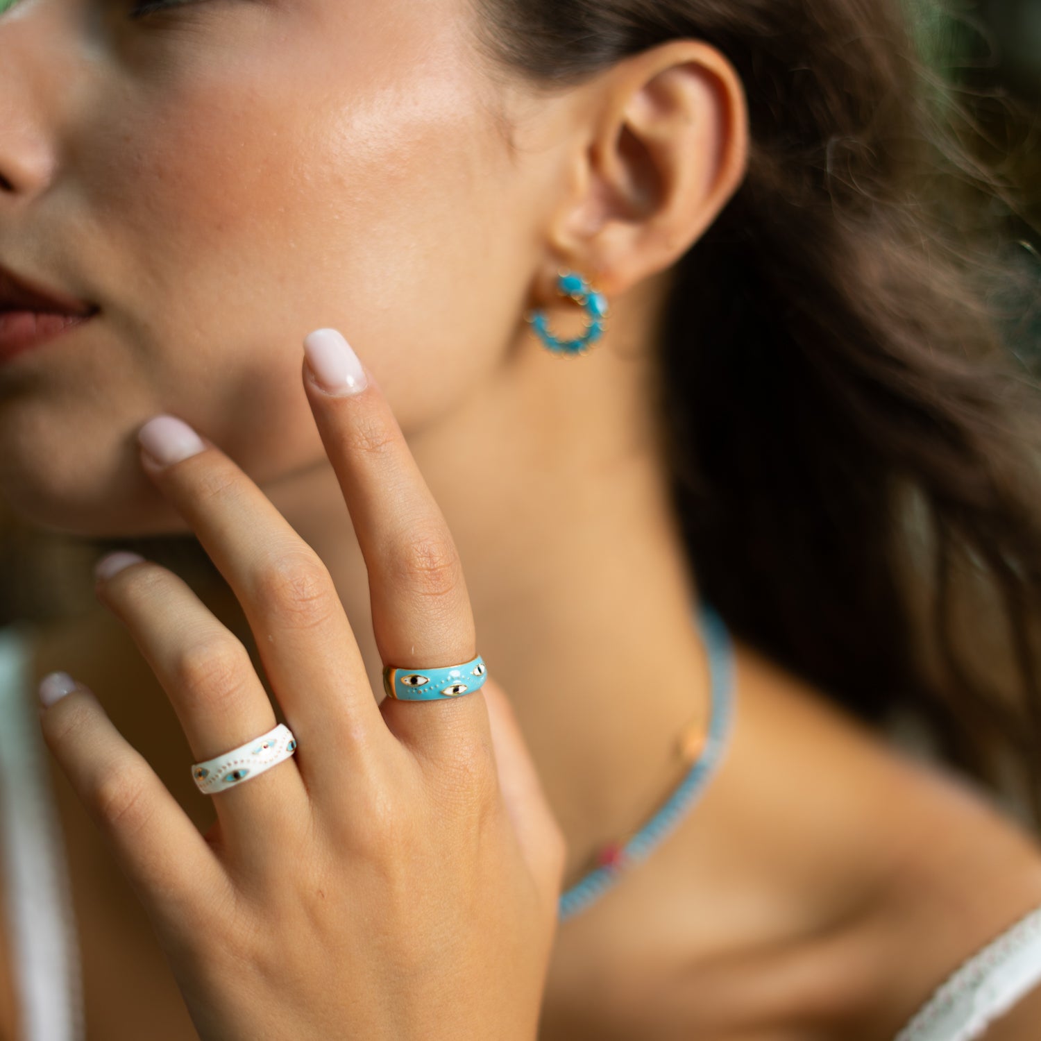 Blue Enamel Evil Eye Gold Adjustable Band Ring