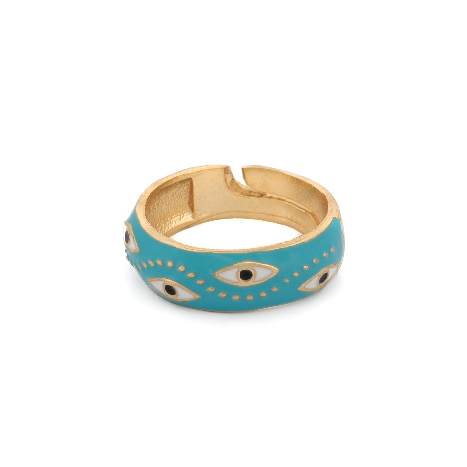Blue Enamel Evil Eye Gold Adjustable Band Ring