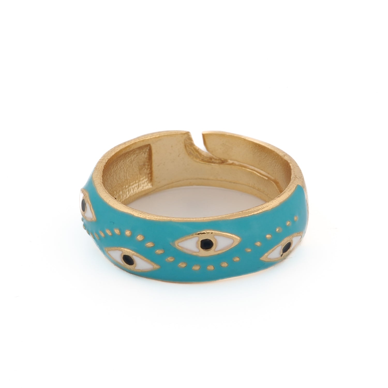 Blue Enamel Evil Eye Gold Adjustable Band Ring