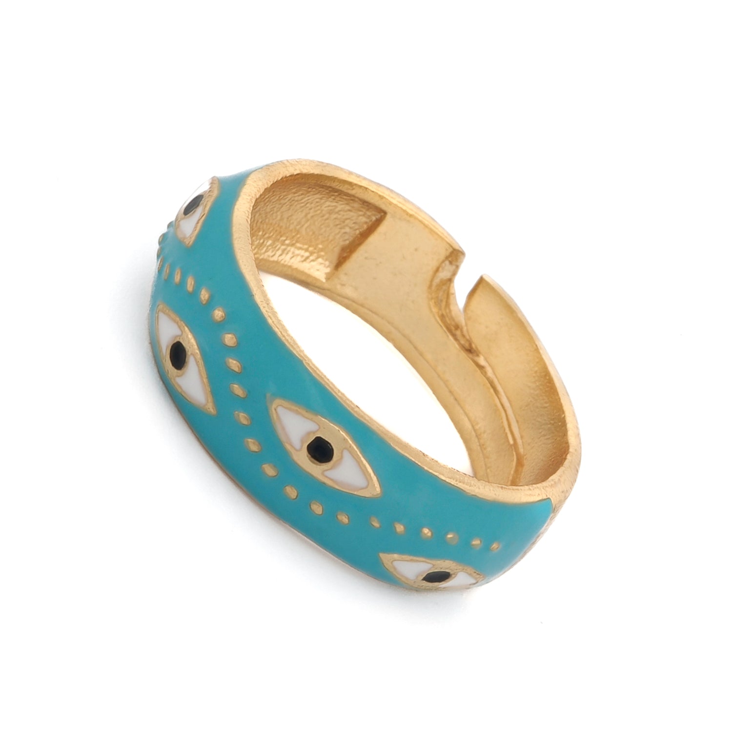 Blue Enamel Evil Eye Gold Adjustable Band Ring