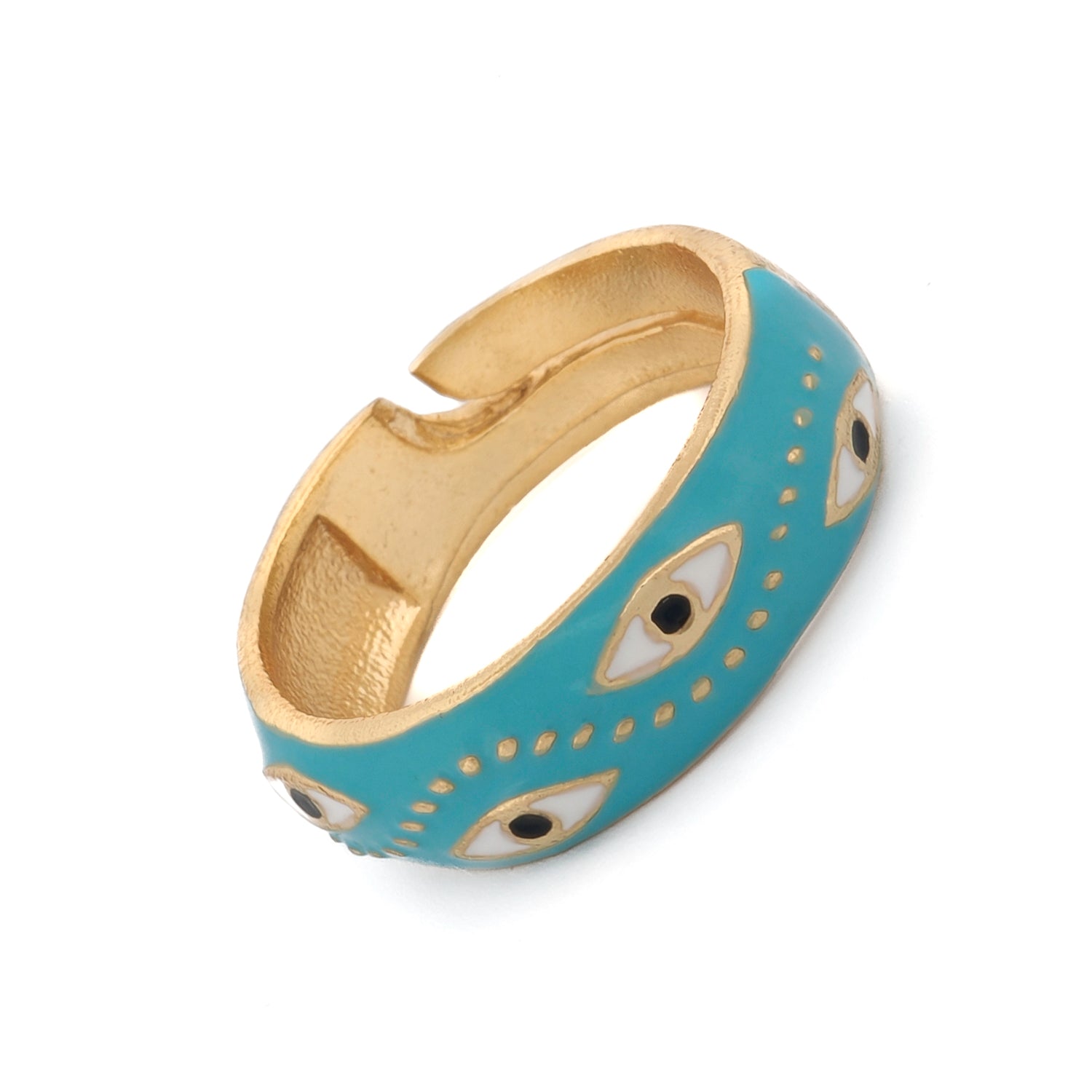 Blue Enamel Evil Eye Gold Adjustable Band Ring