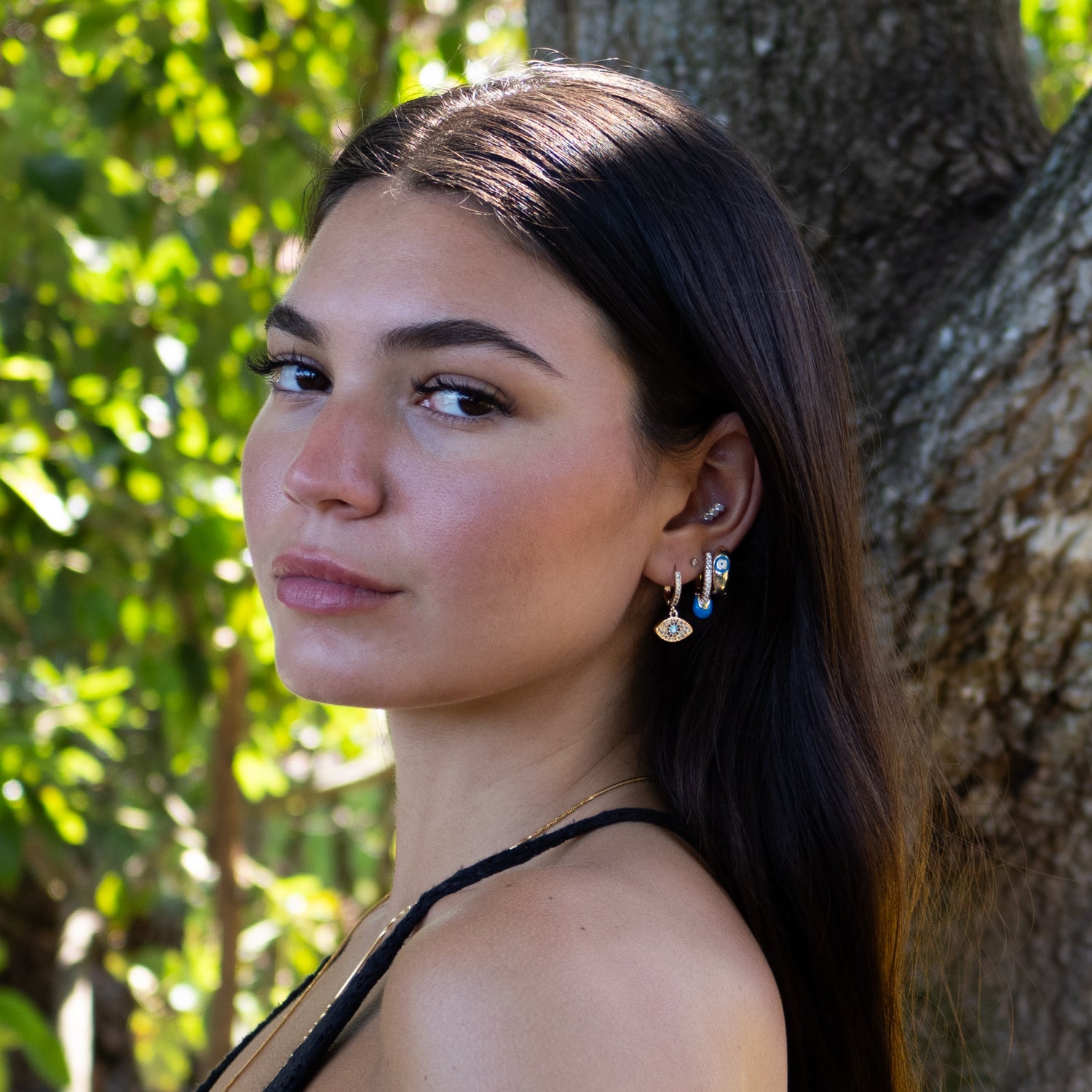 Blue Evil Eye Gold & Diamond Trio Hoop Earring Set