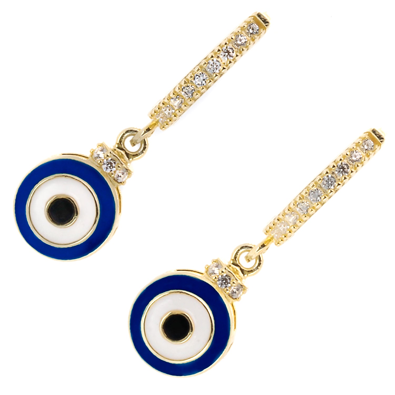 Dainty and elegant gold earrings adorned with blue enamel and zircon stones