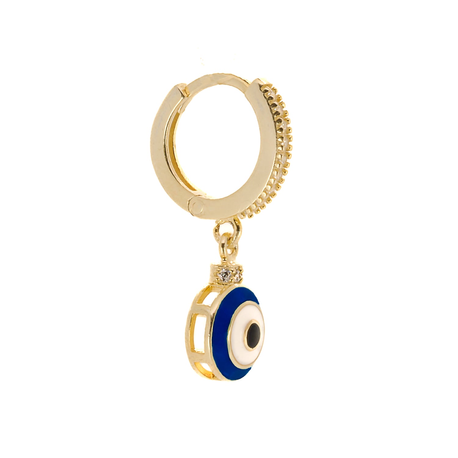 Handmade gold-plated earrings featuring a delicate blue evil eye design