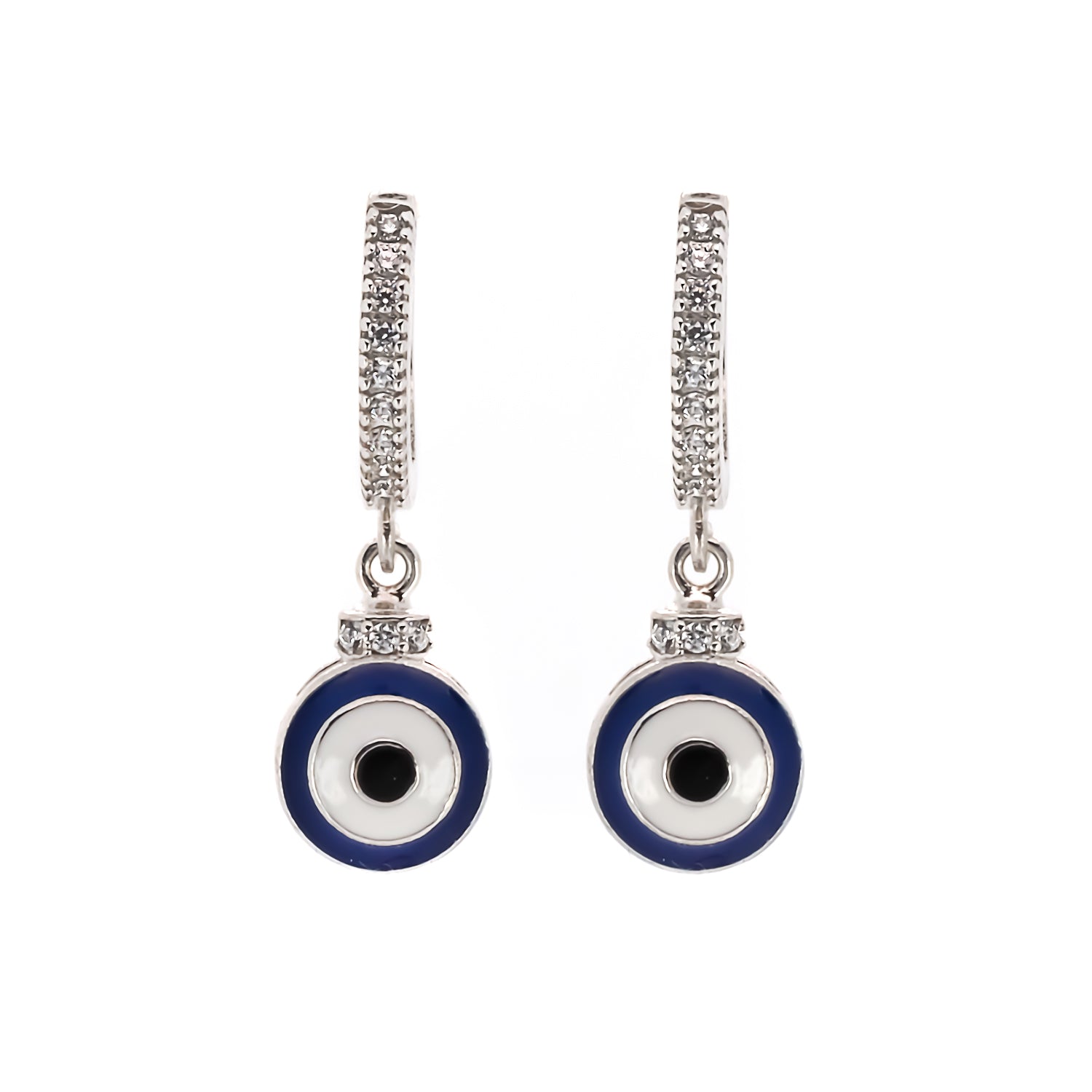Blue Evil Eye Sterling Silver Earrings with zircon stones and enamel charm