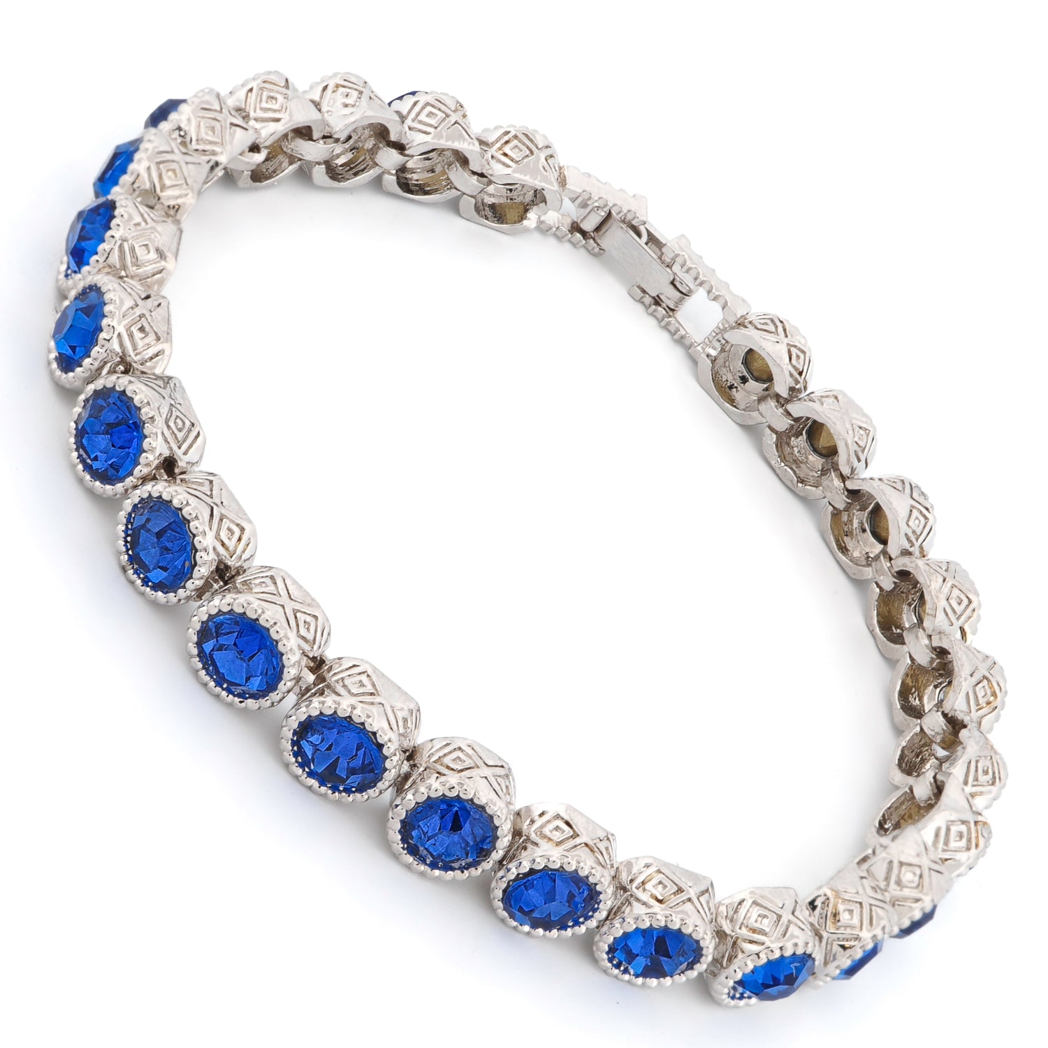 Blue Sapphire Stones in Silver-Plated Tennis Bracelet for Wisdom, Protection, and Spiritual Energy