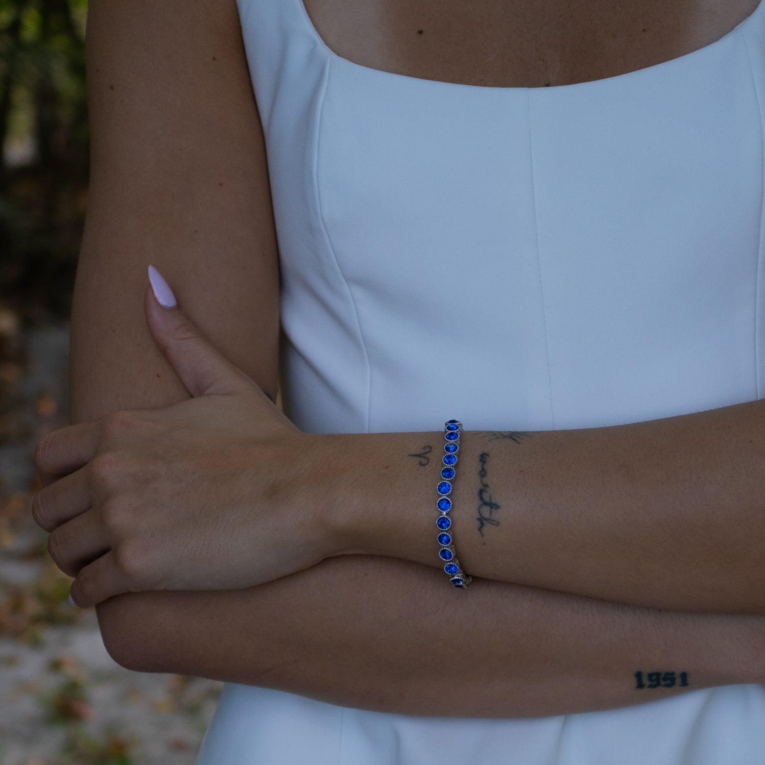 Handcrafted Blue Sapphire Tennis Bracelet with Silver Plating and Mystic Design for Daily Elegance