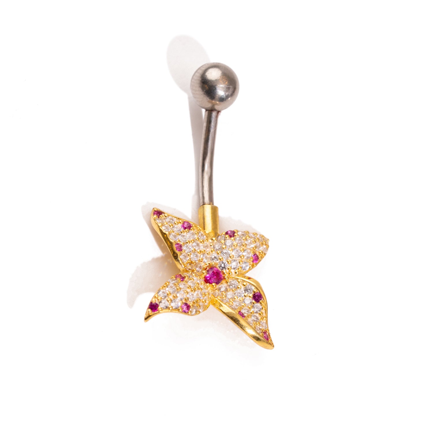 Flower Sparkle Sterling Silver Belly Button Piercing