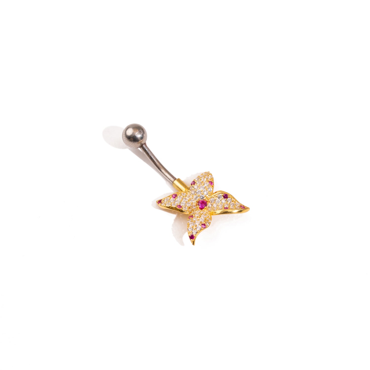 Flower Sparkle Sterling Silver Belly Button Piercing