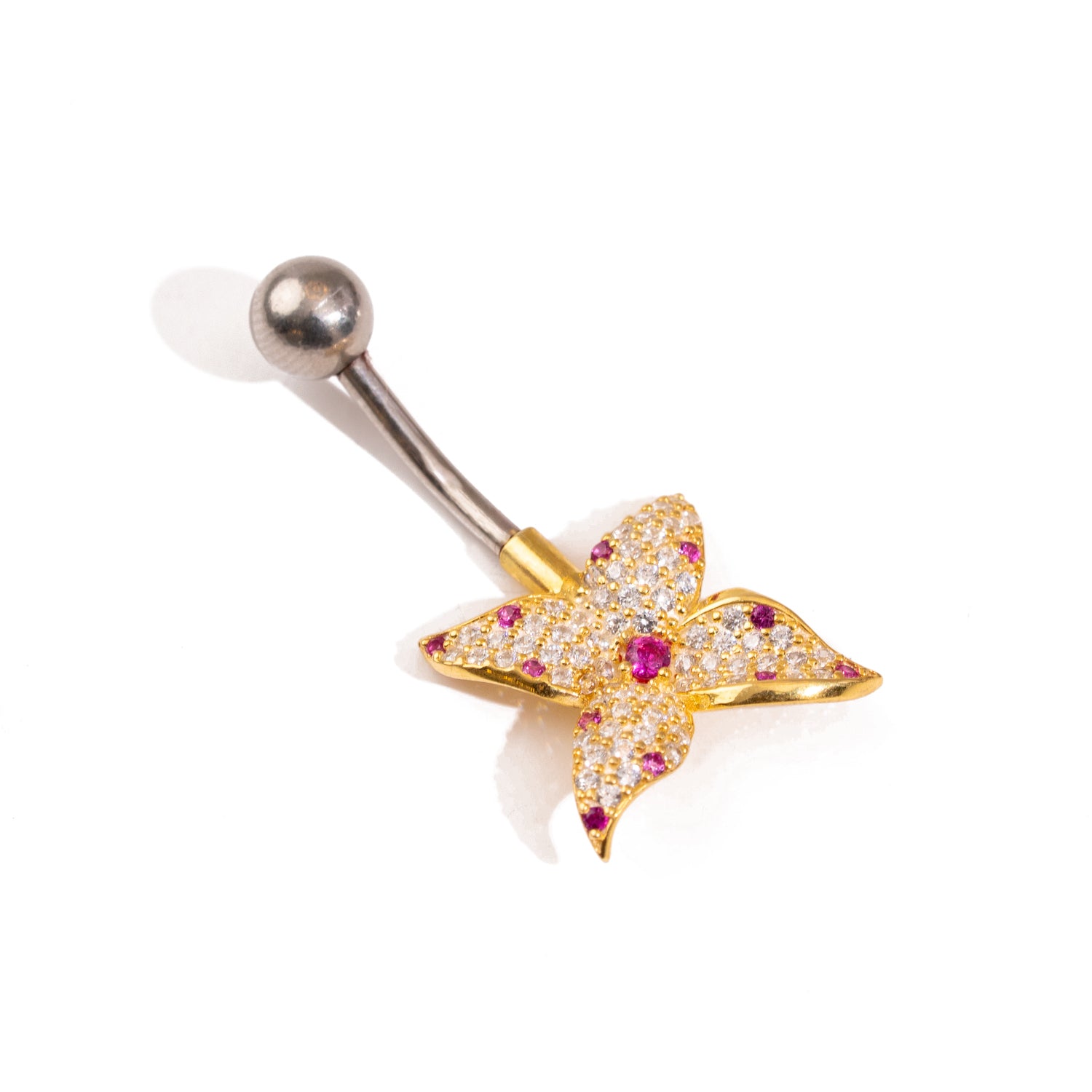 Flower Sparkle Sterling Silver Belly Button Piercing