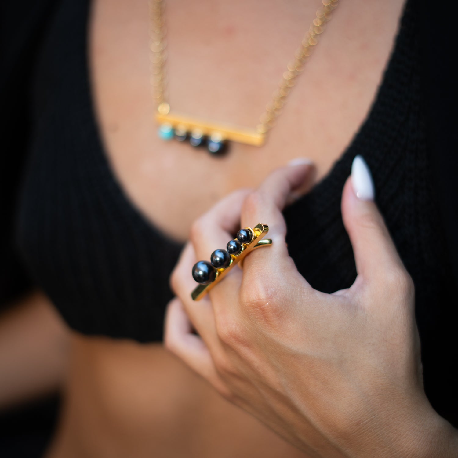 Celestial Balance Black Pearl Statement Ring