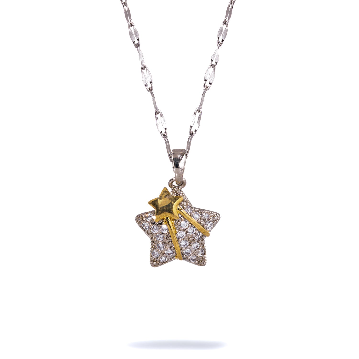 Handmade Silver Necklace with Sparkling Star Pendant and Gold Comet for Aspirations and Luxury