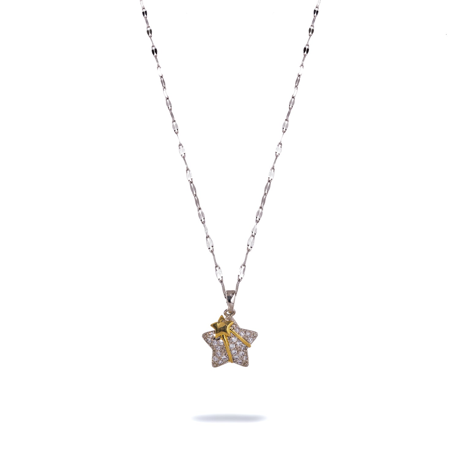 Gold Comet and Diamond Star Pendant Necklace on Silver Chain for Elegance and Spiritual Power