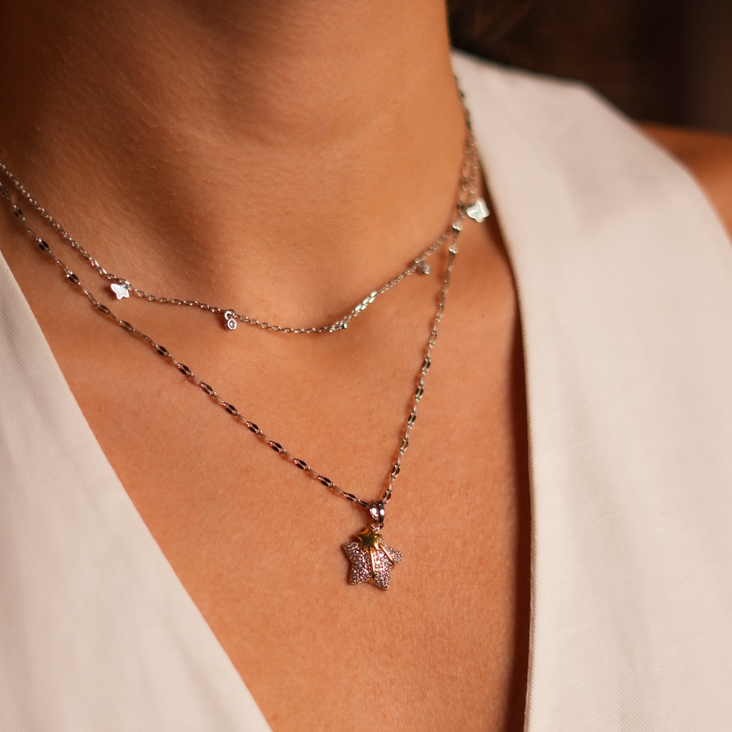 Shine Your Light Star Necklace with CZ Diamonds and Gold Comet for Inspiration and Elegance