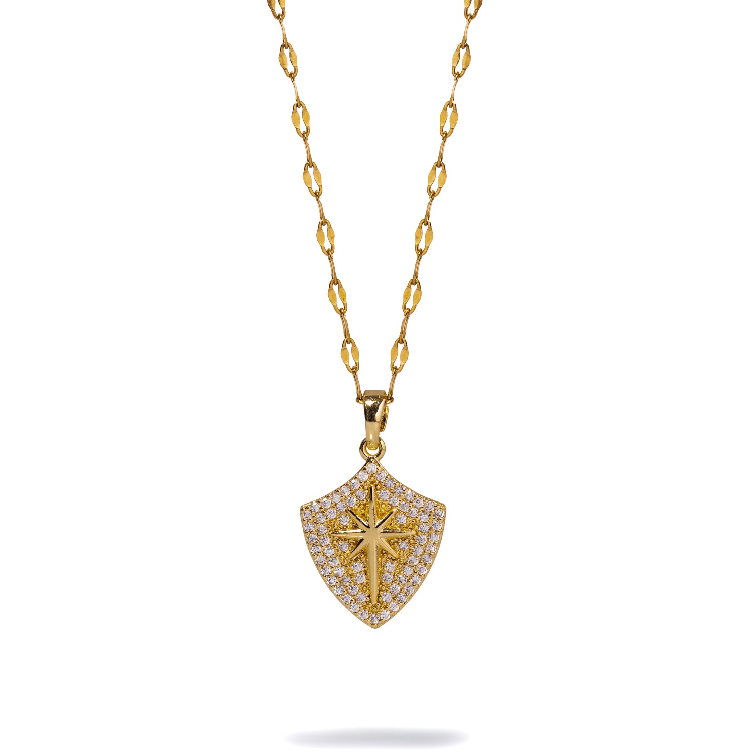 Gold-Plated Compass Necklace with Diamond and Gold North Star for Spiritual Protection and Elegance