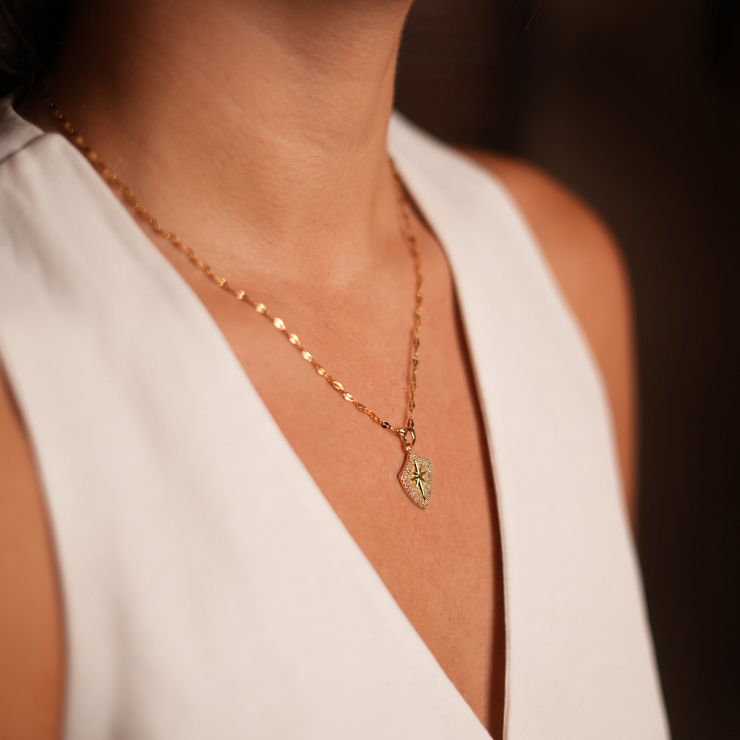 Handmade Gold Necklace with Diamond Pendant and North Star for Guidance, Light, and Elegance