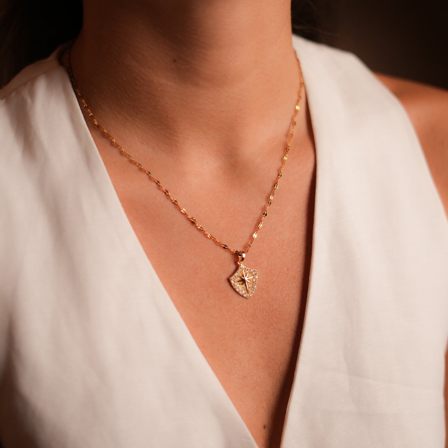 Gold Necklace with Celestial Compass Pendant and Diamond for Spiritual Protection and Chic Sophistication