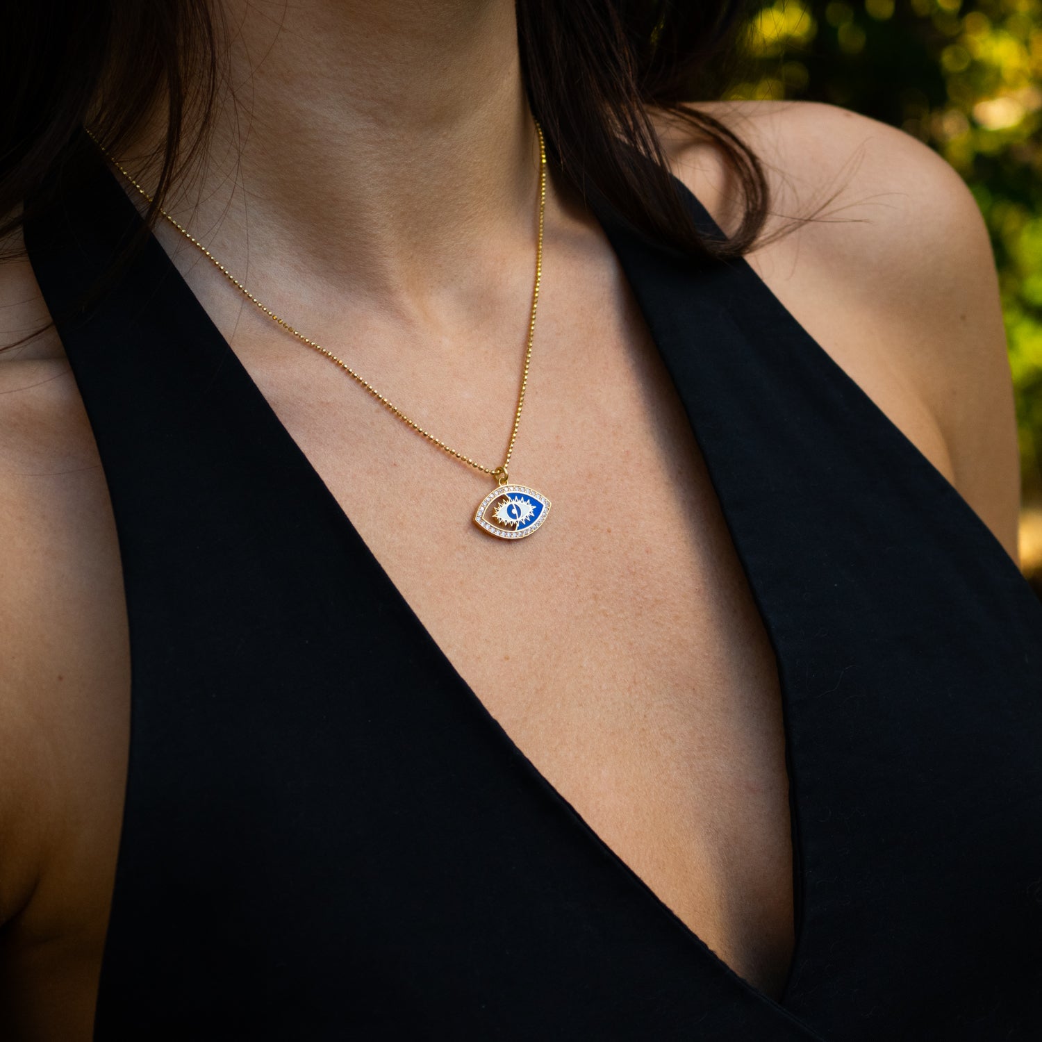 Celestial Evil Eye Blue Enamel Gold Necklace