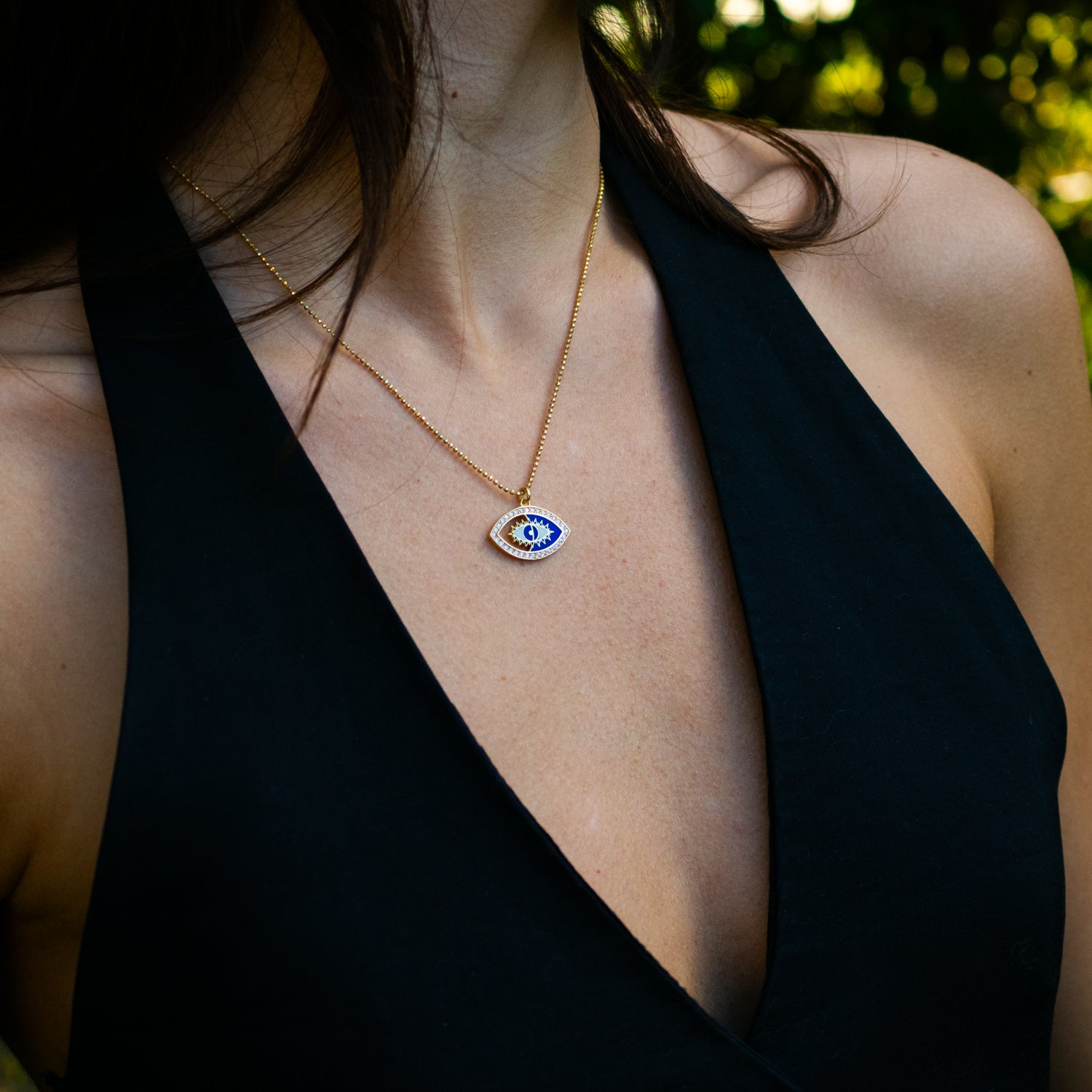 Celestial Evil Eye Blue Enamel Gold Necklace