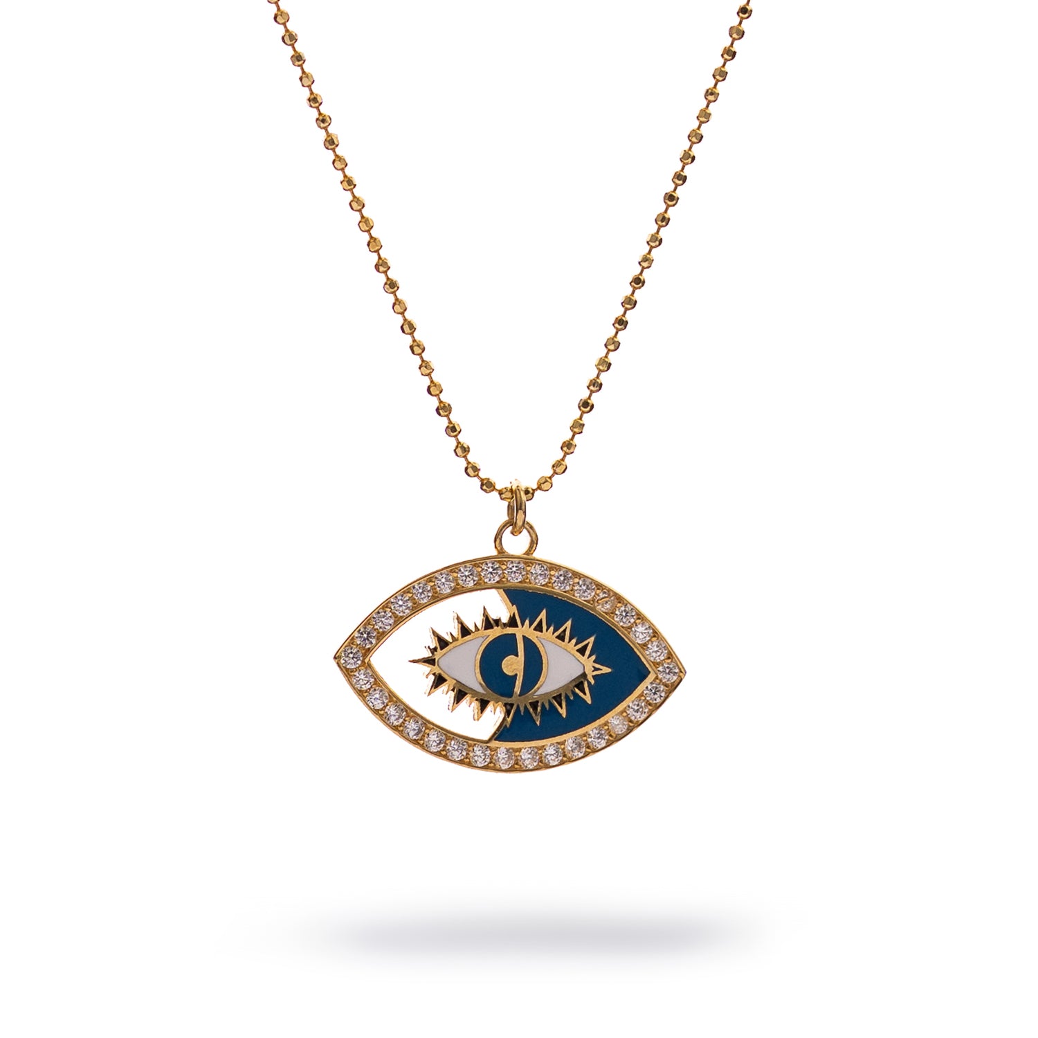 Celestial Evil Eye Blue Enamel Gold Necklace