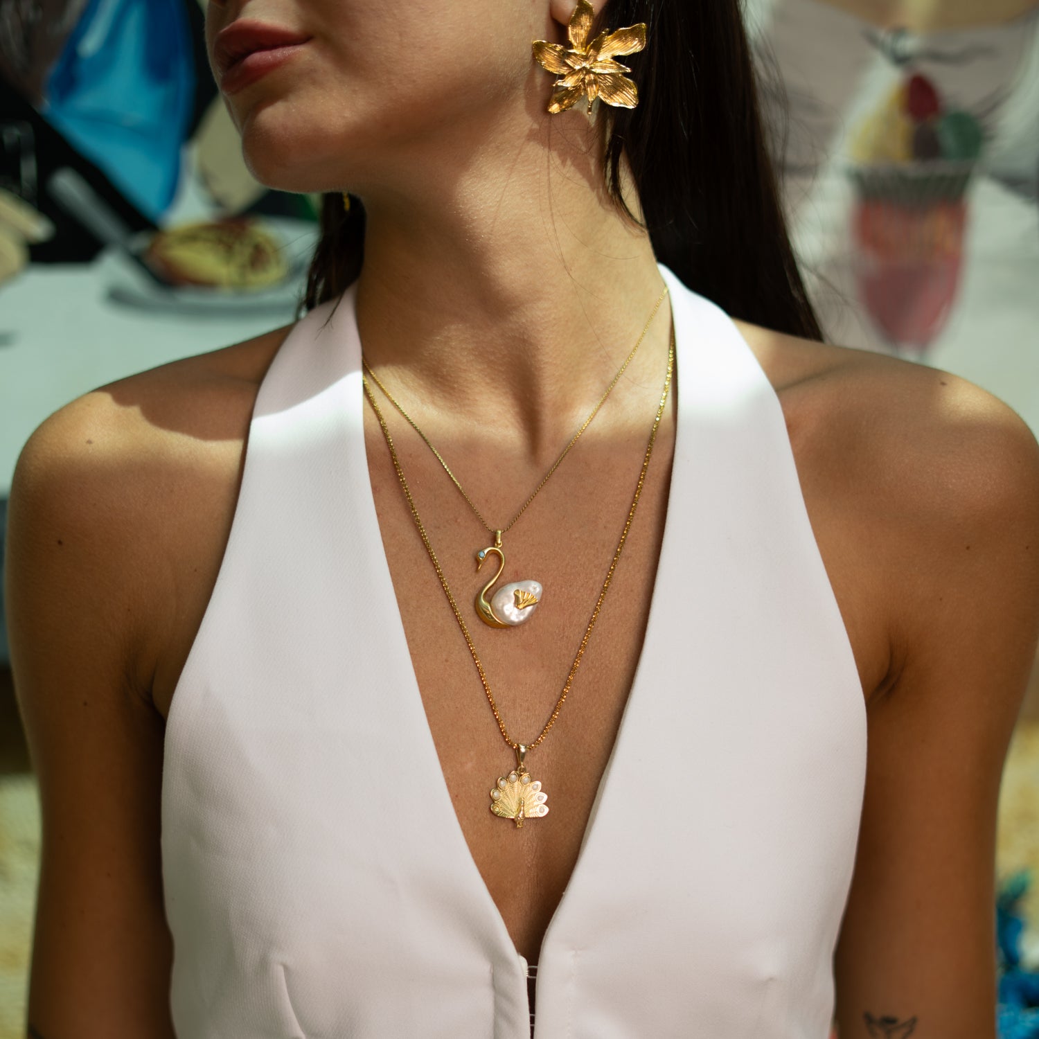 Celestial Feather White Enamel Necklace