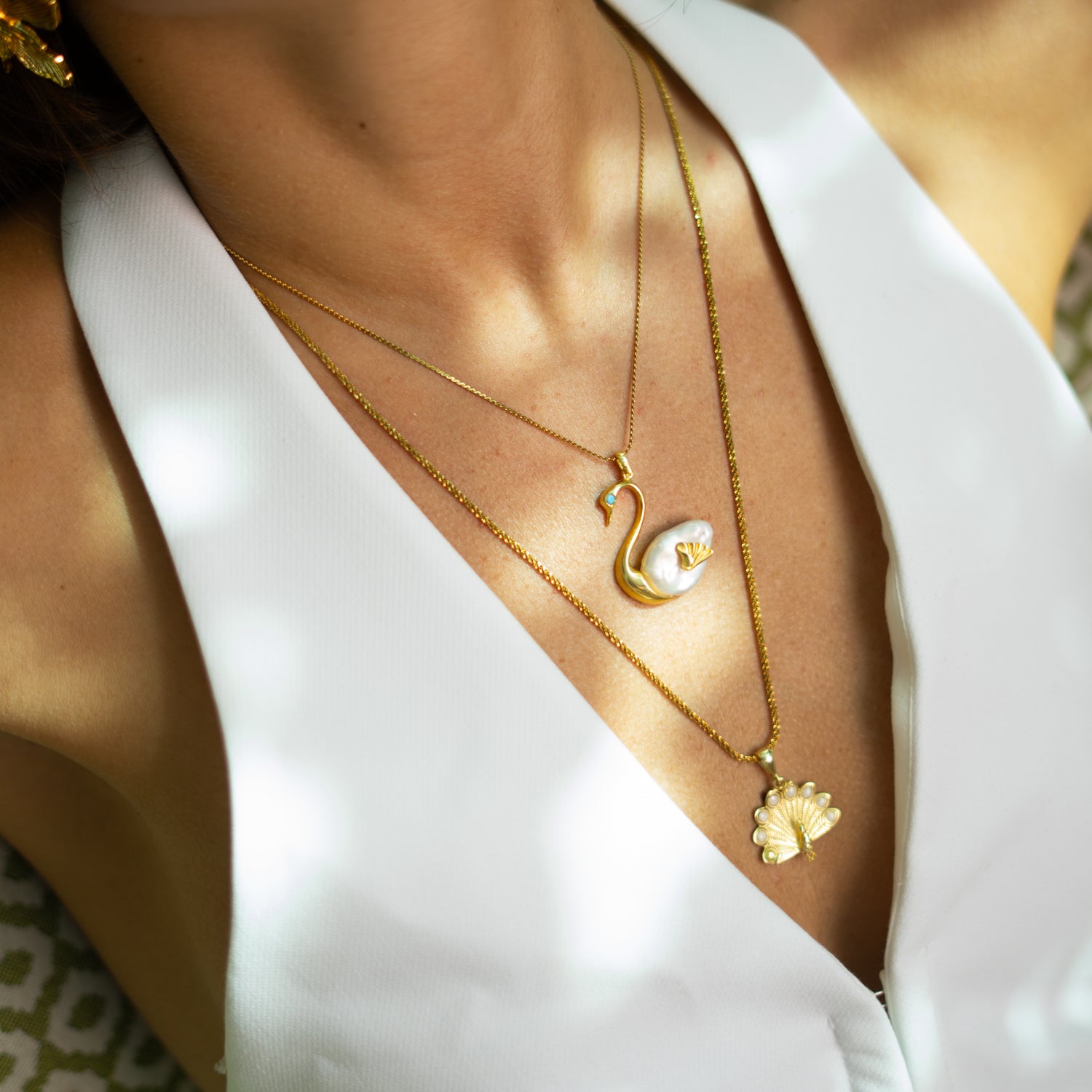 Celestial Feather White Enamel Necklace