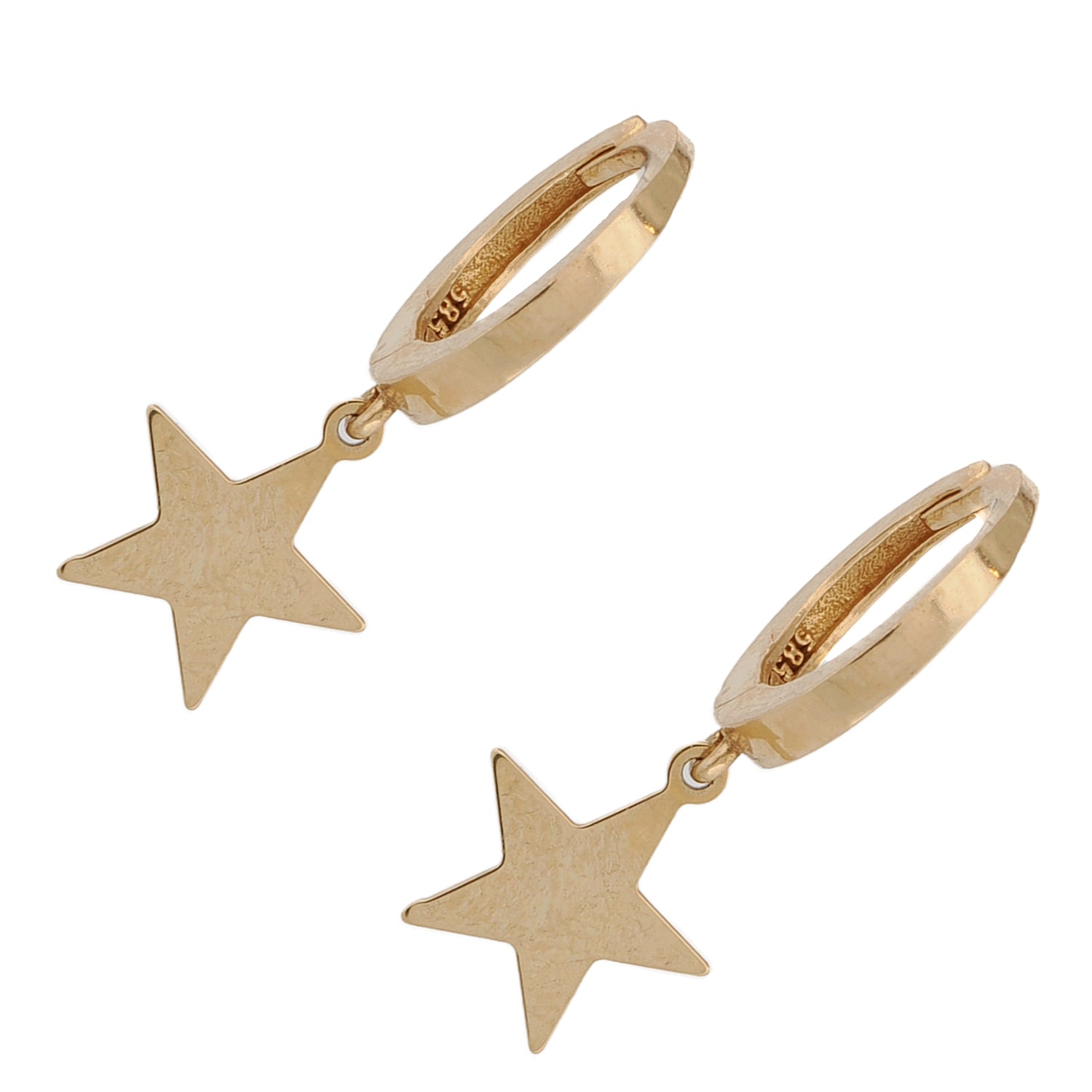 Elegant hoop earrings featuring 14K gold star dangles for celestial-inspired style