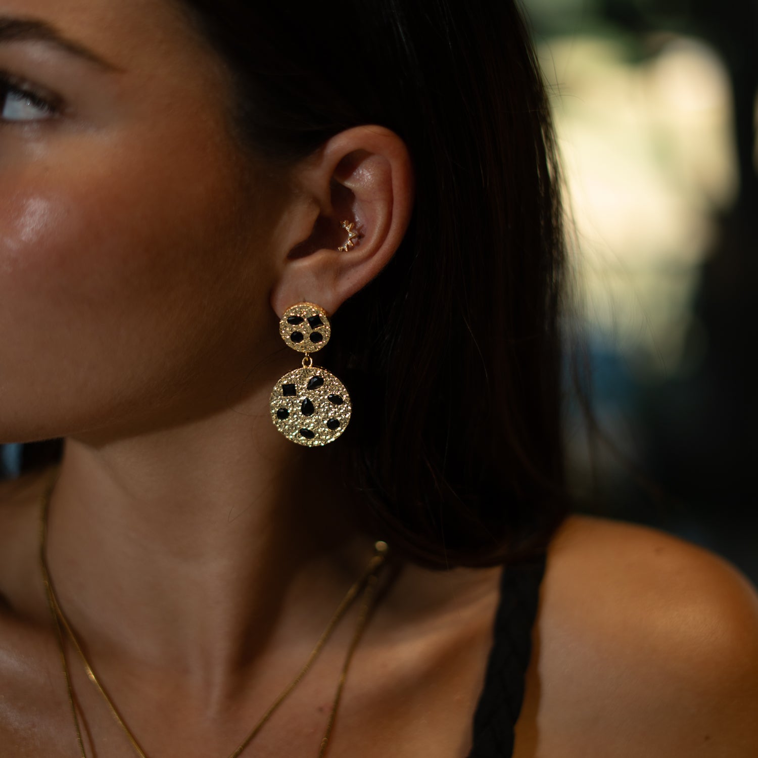 Celestial Harmony Black Onyx Gold Earrings