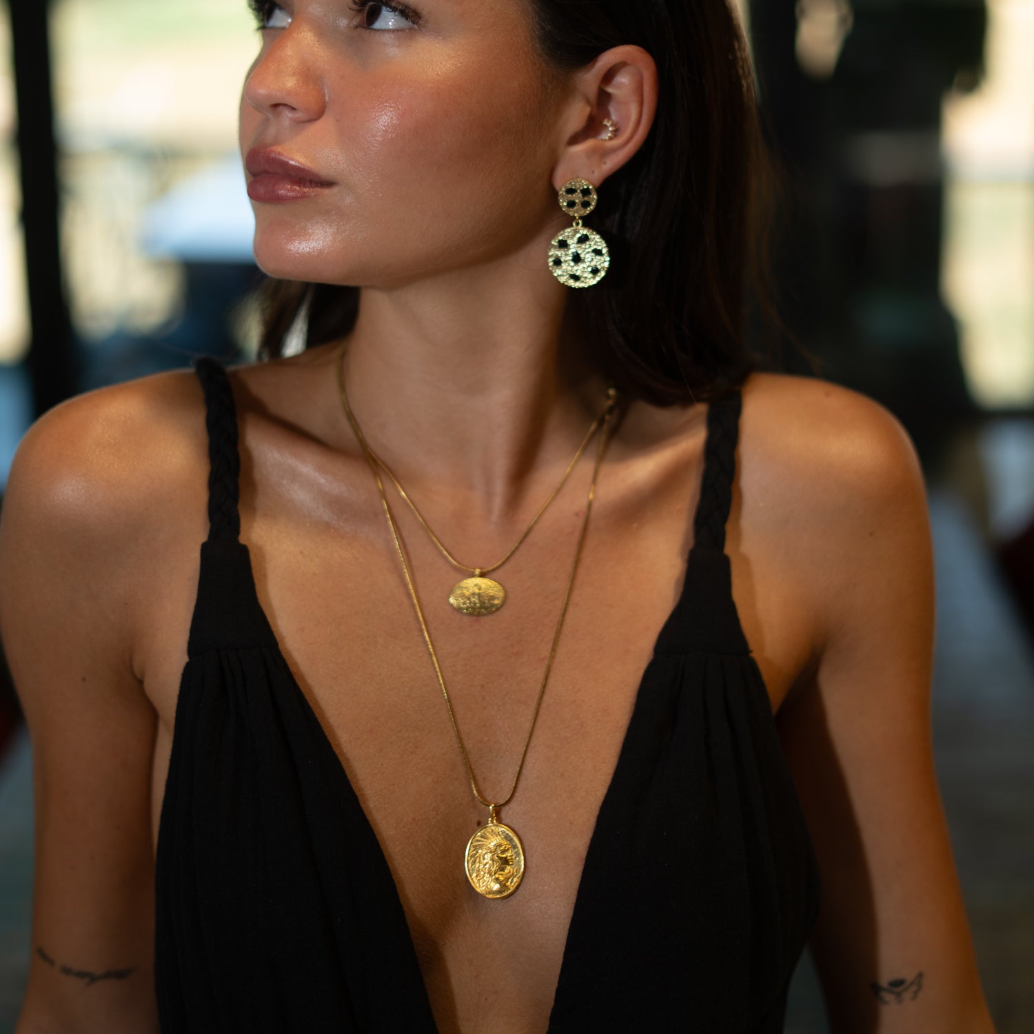 Celestial Harmony Black Onyx Gold Earrings