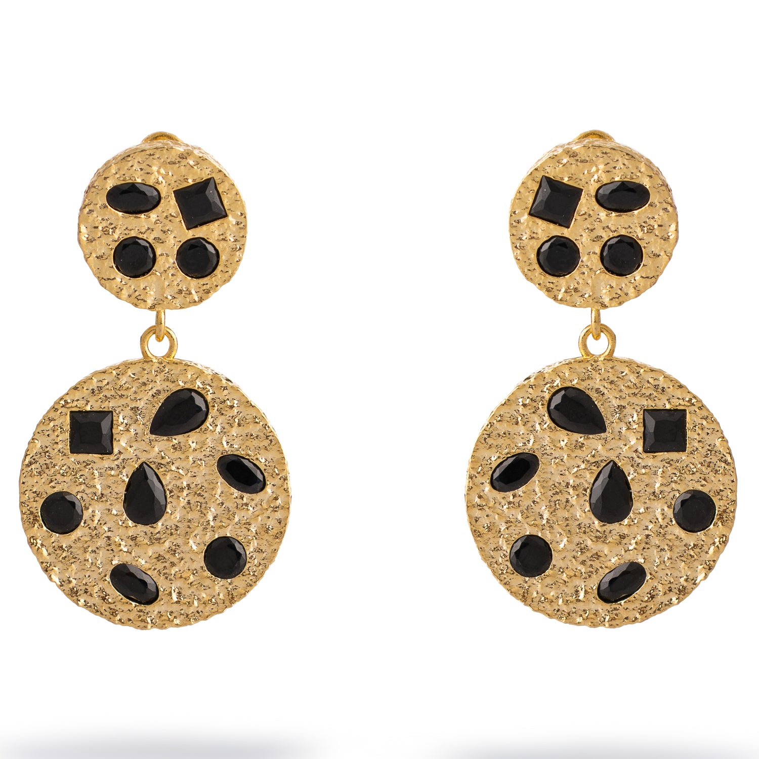 Celestial Harmony Black Onyx Gold Earrings