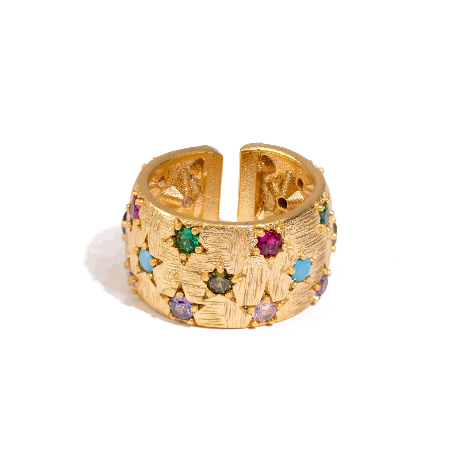 Celestial Harmony Multi Gemstone Gold Cuff Ring