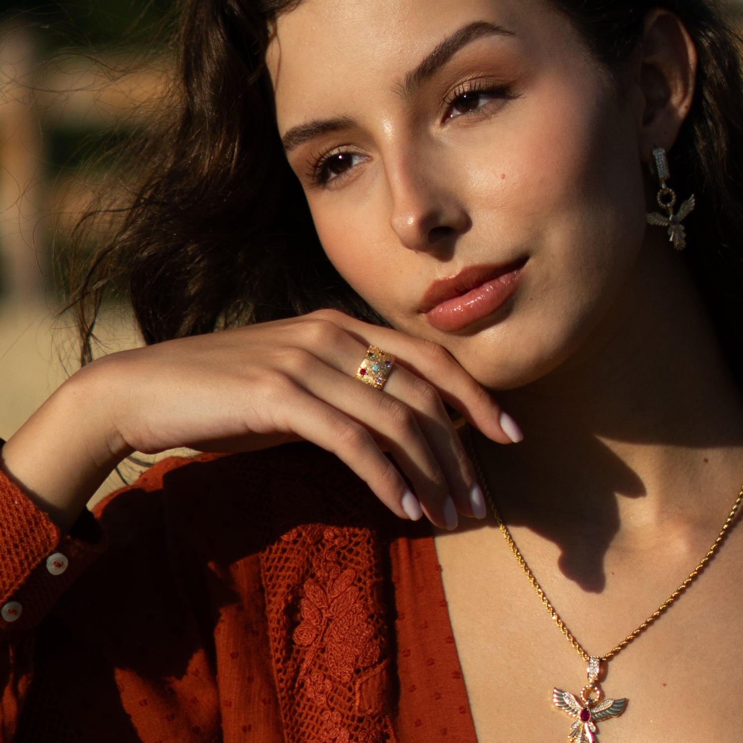 Celestial Harmony Multi Gemstone Gold Cuff Ring