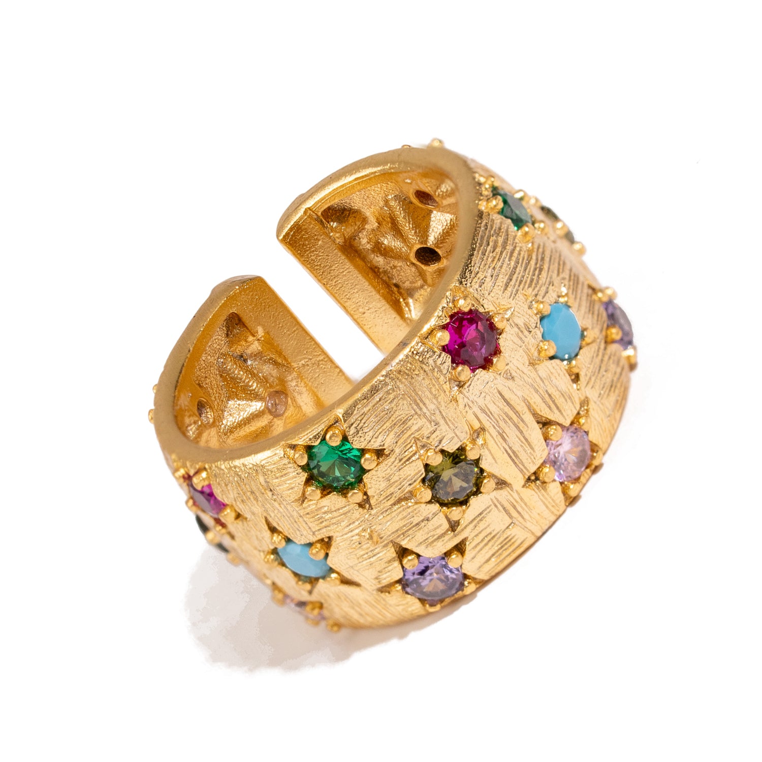 Celestial Harmony Multi Gemstone Gold Cuff Ring