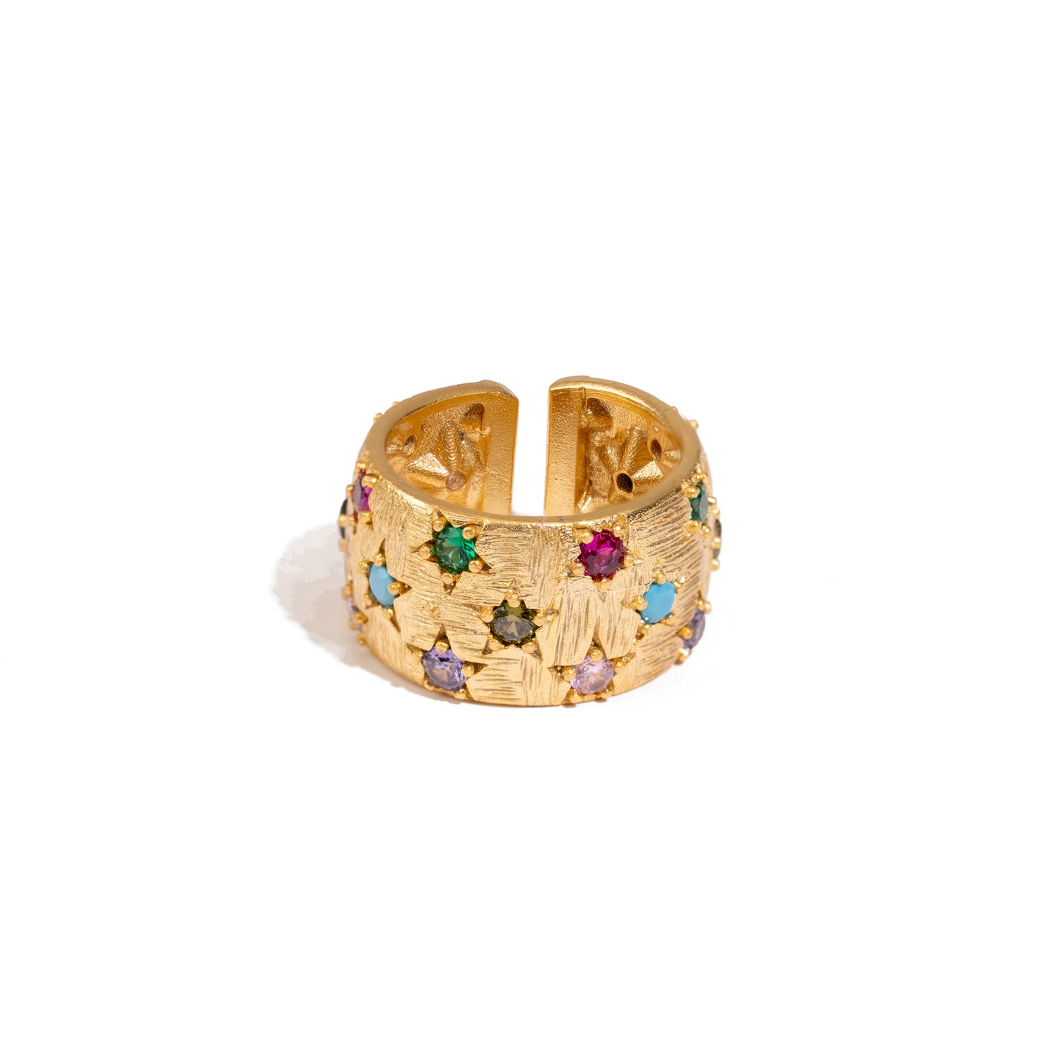 Celestial Harmony Multi Gemstone Gold Cuff Ring