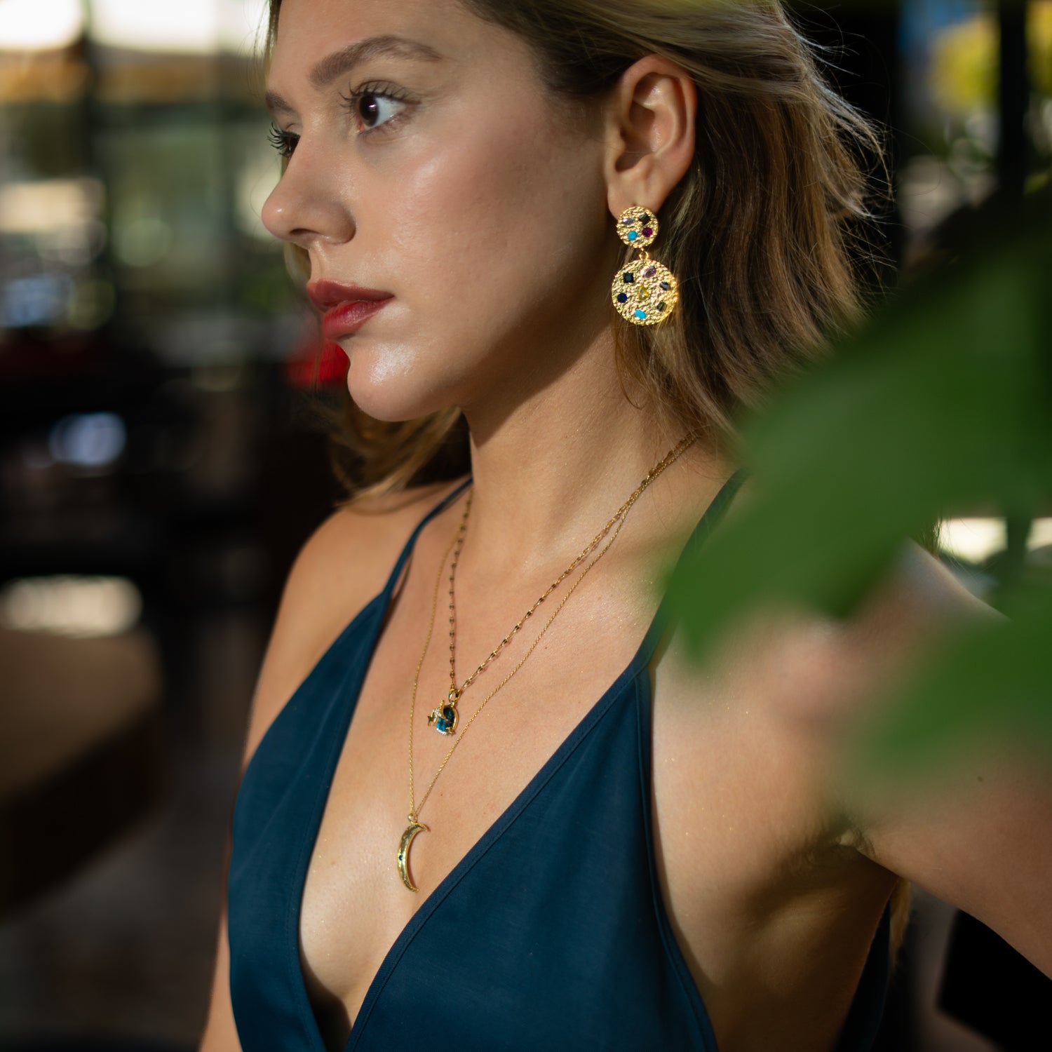 Celestial Harmony Multi Gemstone Gold Earrings