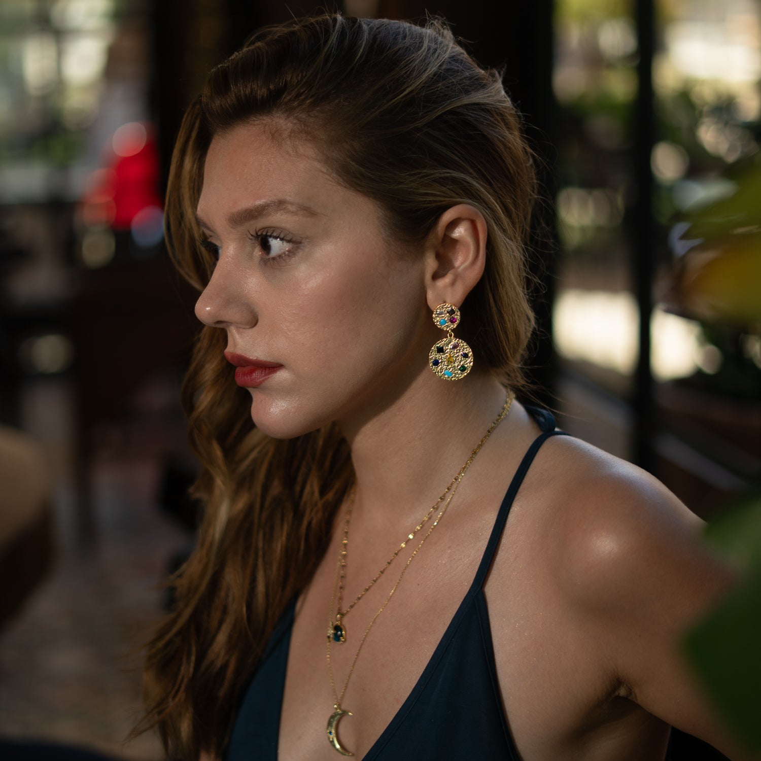 Celestial Harmony Multi Gemstone Gold Earrings