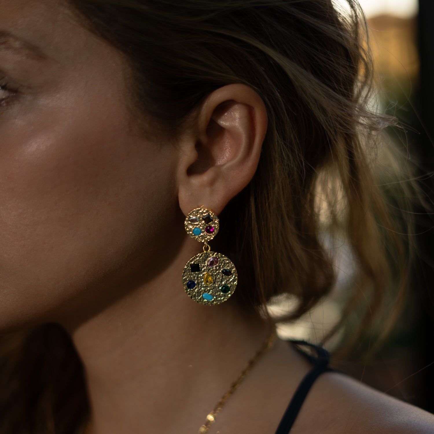 Celestial Harmony Multi Gemstone Gold Earrings