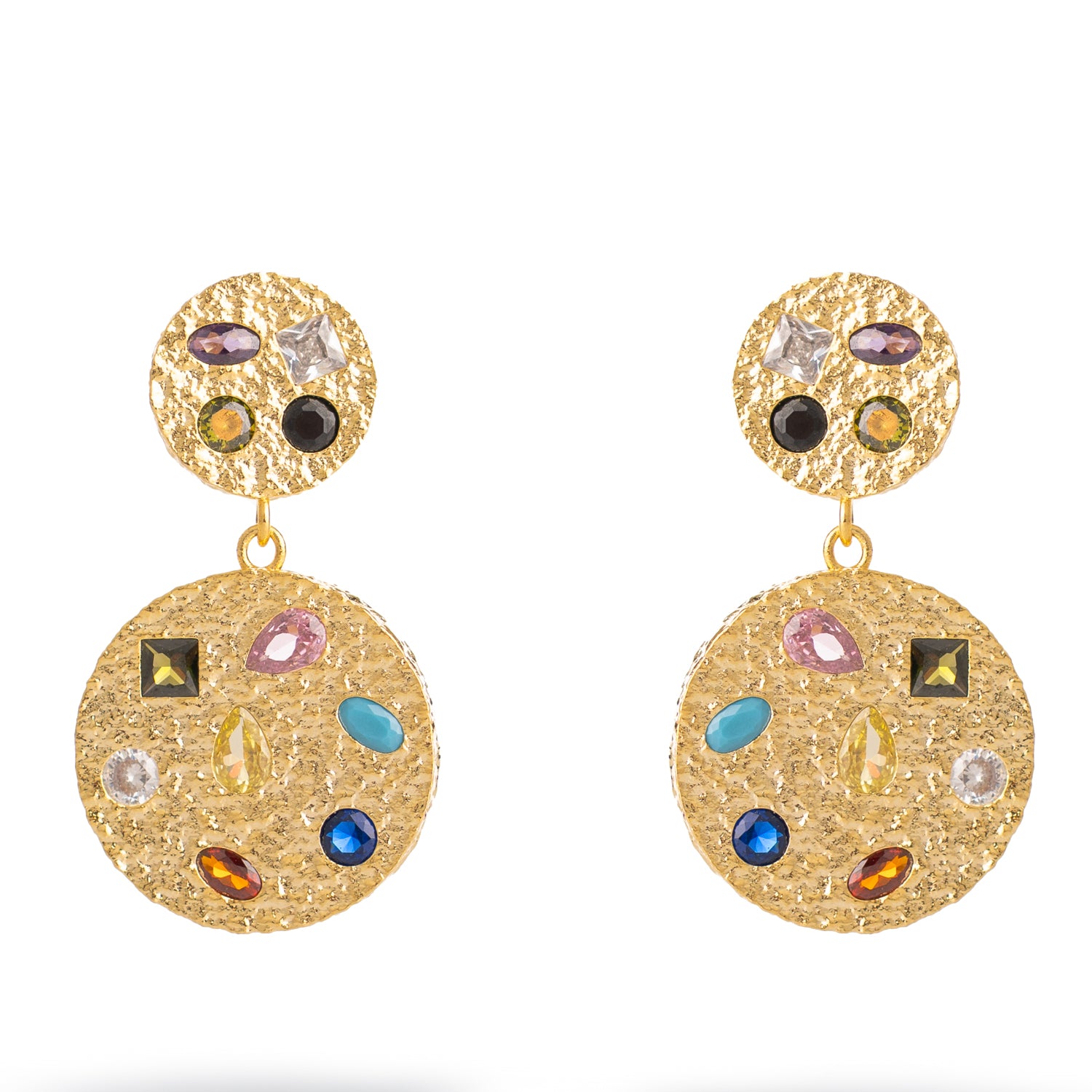 Celestial Harmony Multi Gemstone Gold Earrings