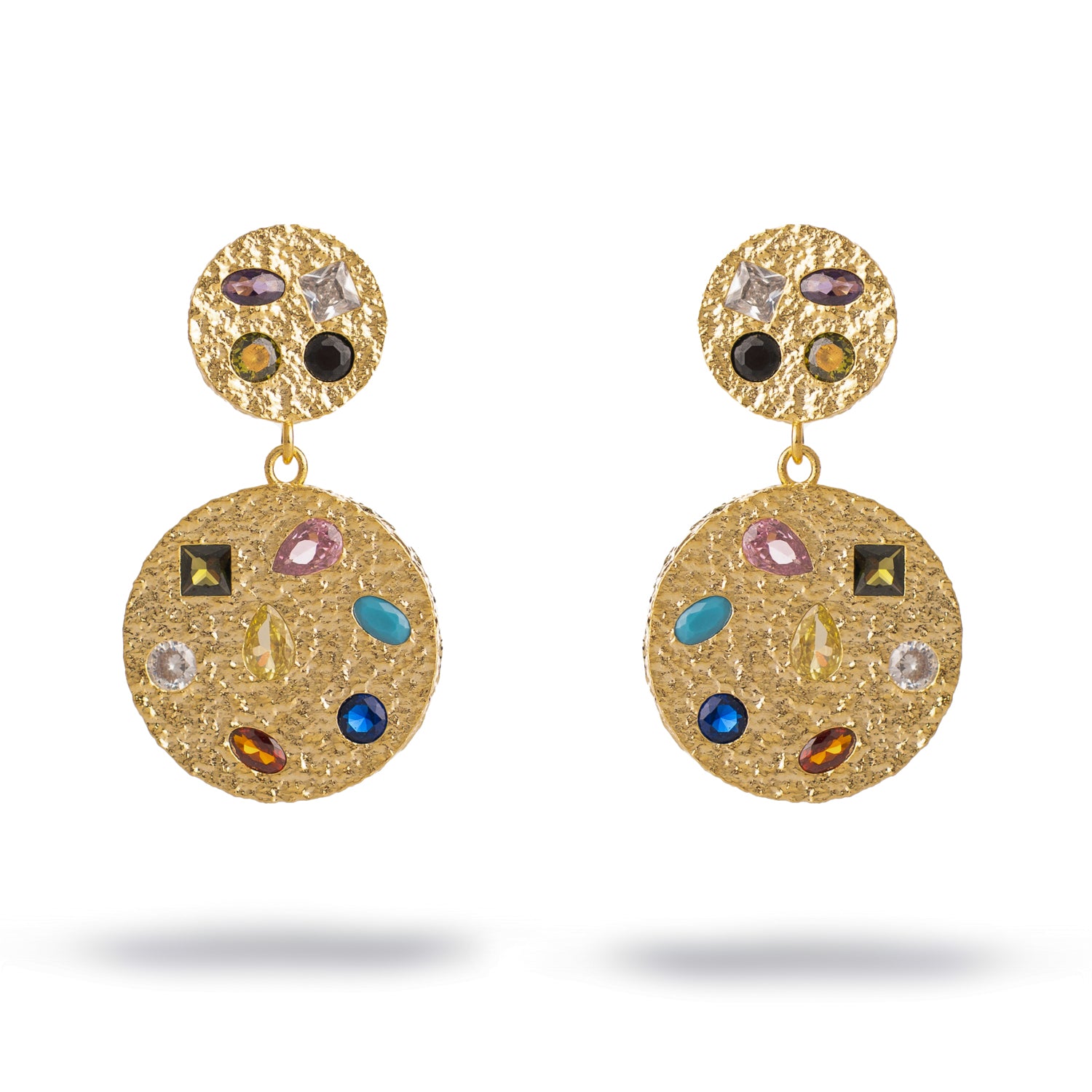 Celestial Harmony Multi Gemstone Gold Earrings