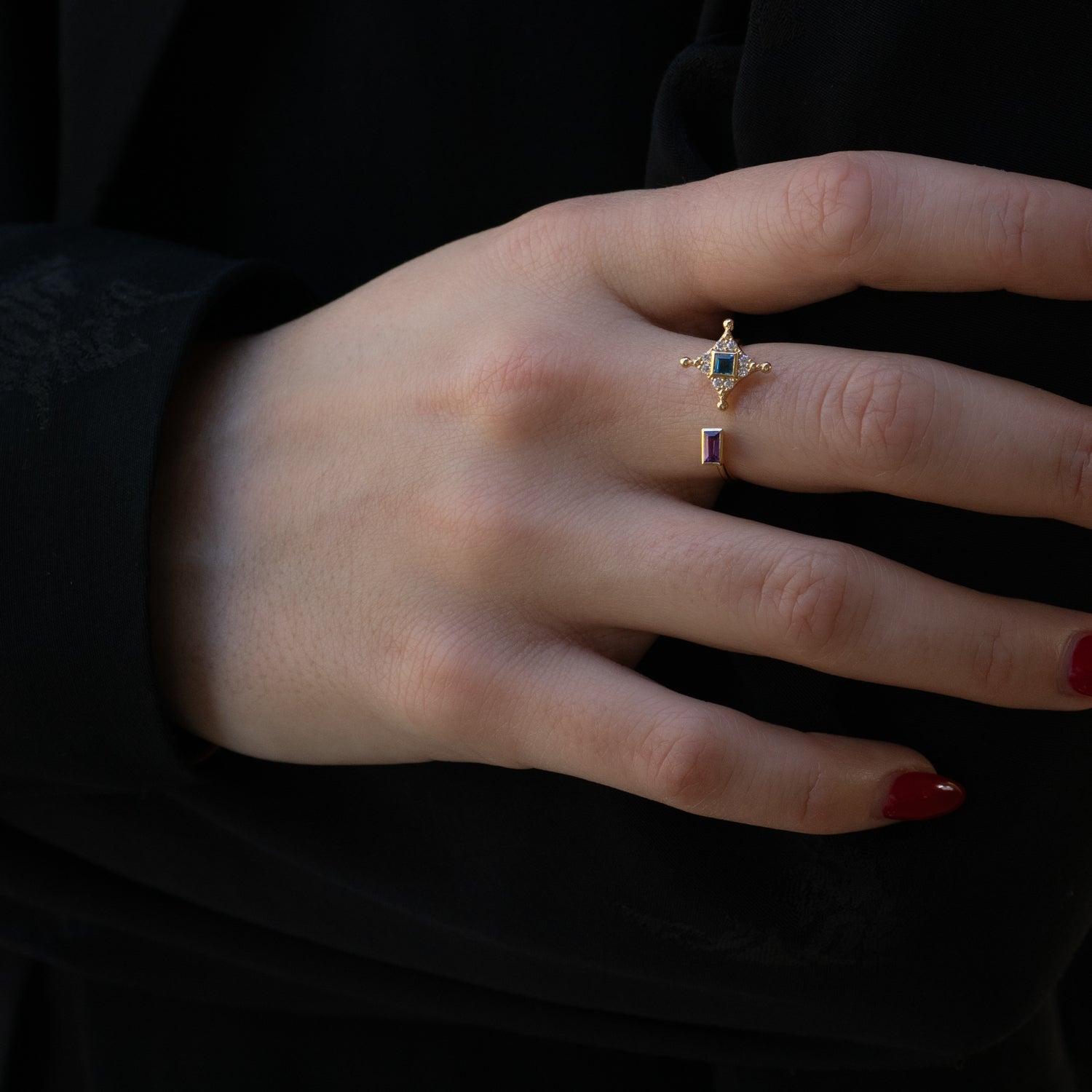 Star and sapphire gemstone ring in solid gold with spiritual symbolism