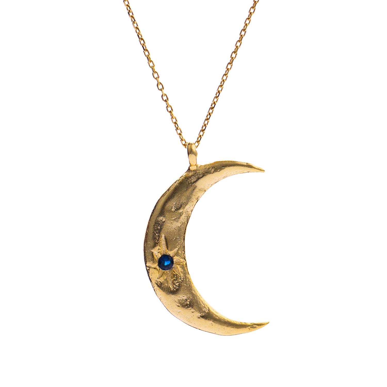 Celestial Moon & Sun Sapphire Gold Necklace