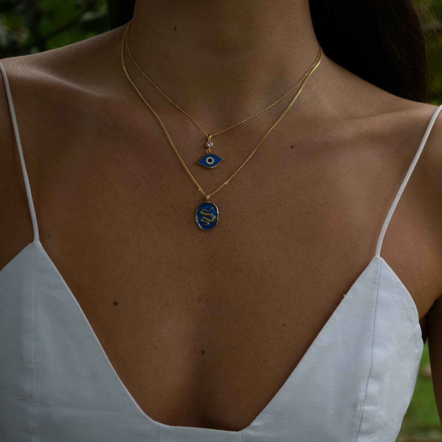 Celestial Protection Deep Blue Evil Eye Gold Necklace