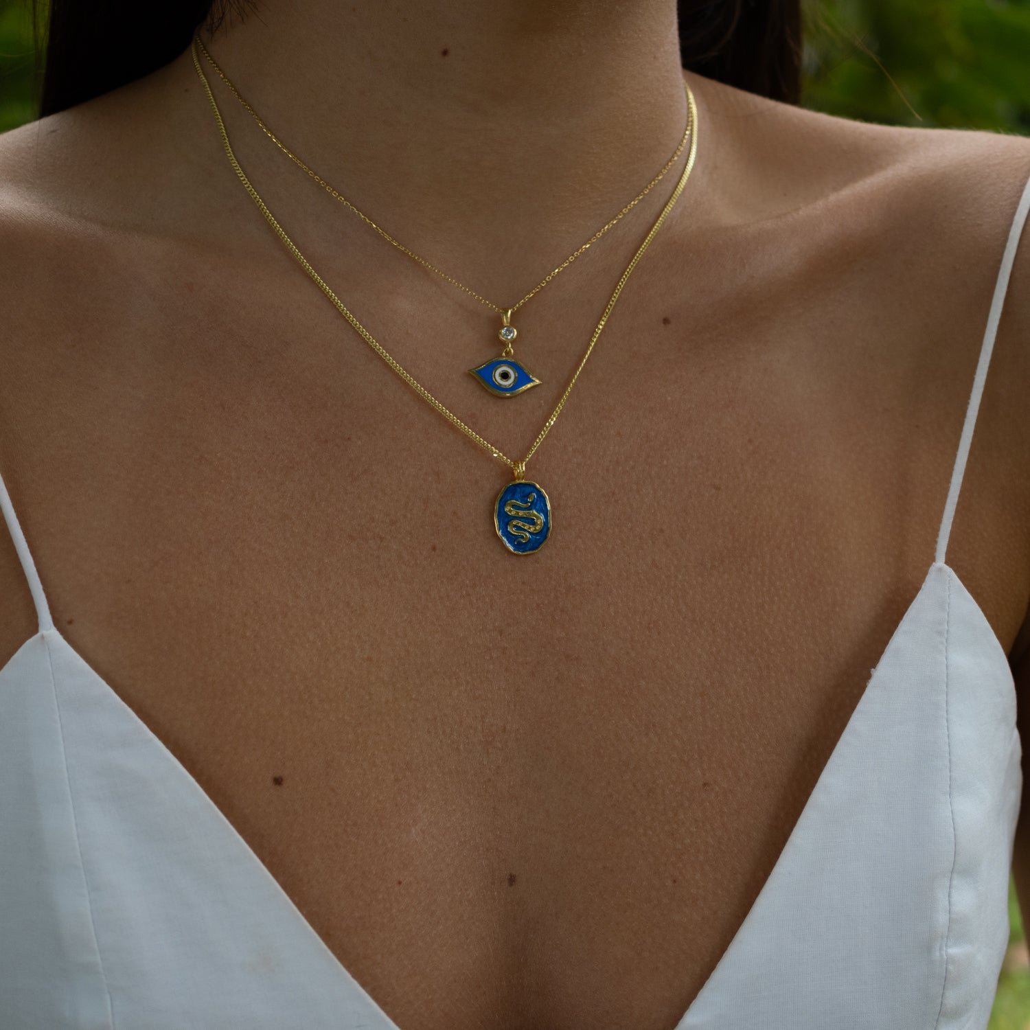 Celestial Protection Deep Blue Evil Eye Gold Necklace